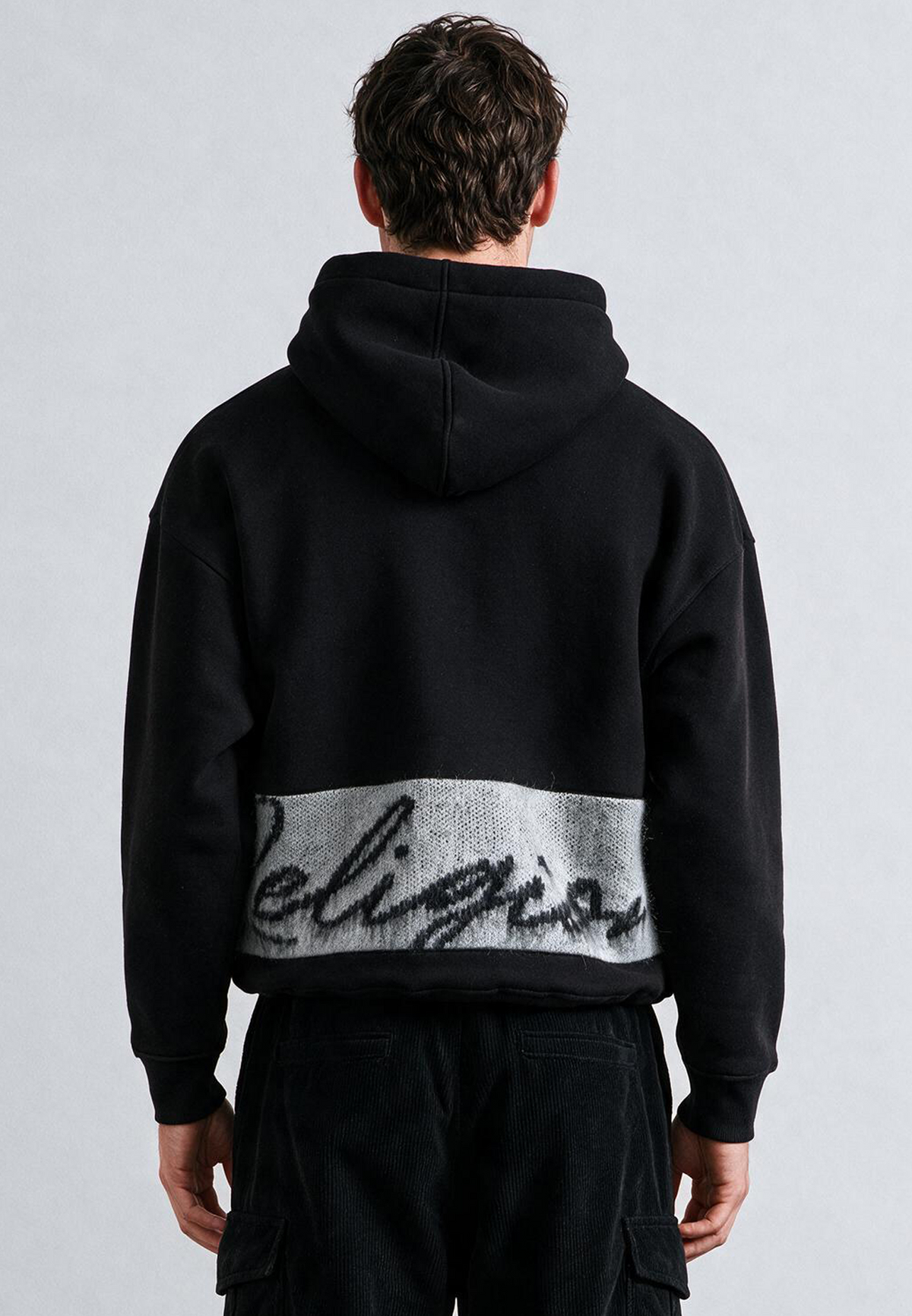 KNITTED RELIGION HOODIE BLACK