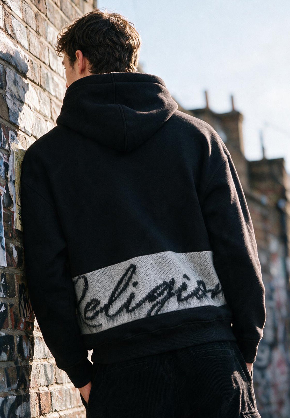 KNITTED RELIGION HOODIE BLACK