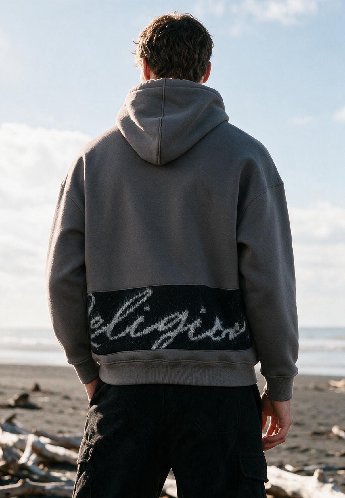 KNITTED RELIGION HOODIE CEMENT GREY