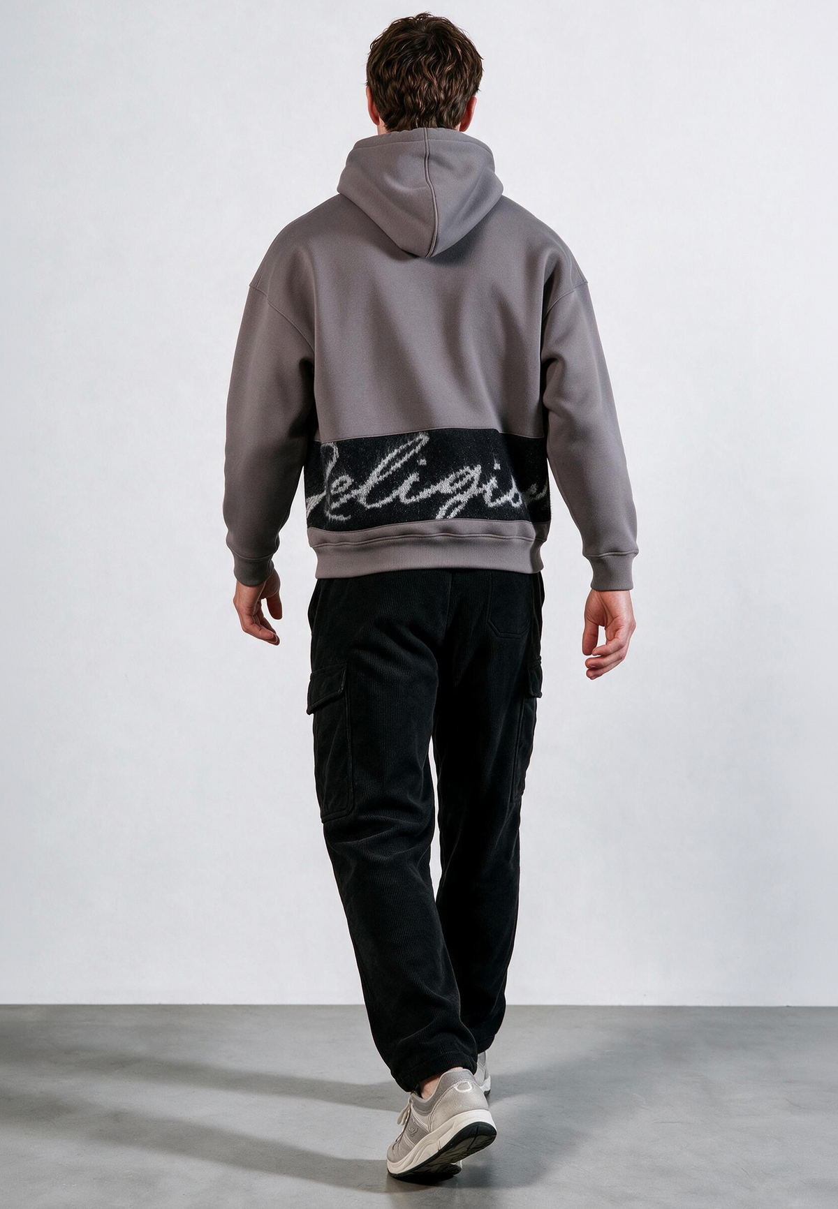 KNITTED RELIGION HOODIE CEMENT GREY