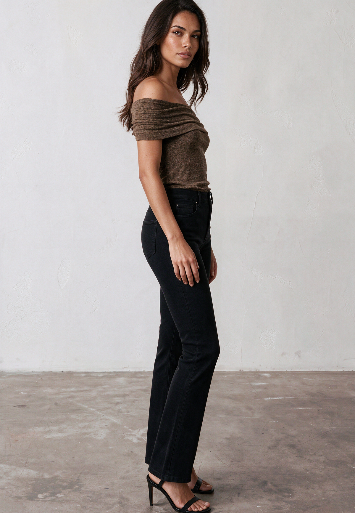 LUNA OFF THE SHOULDER TOP BROWN LUREX