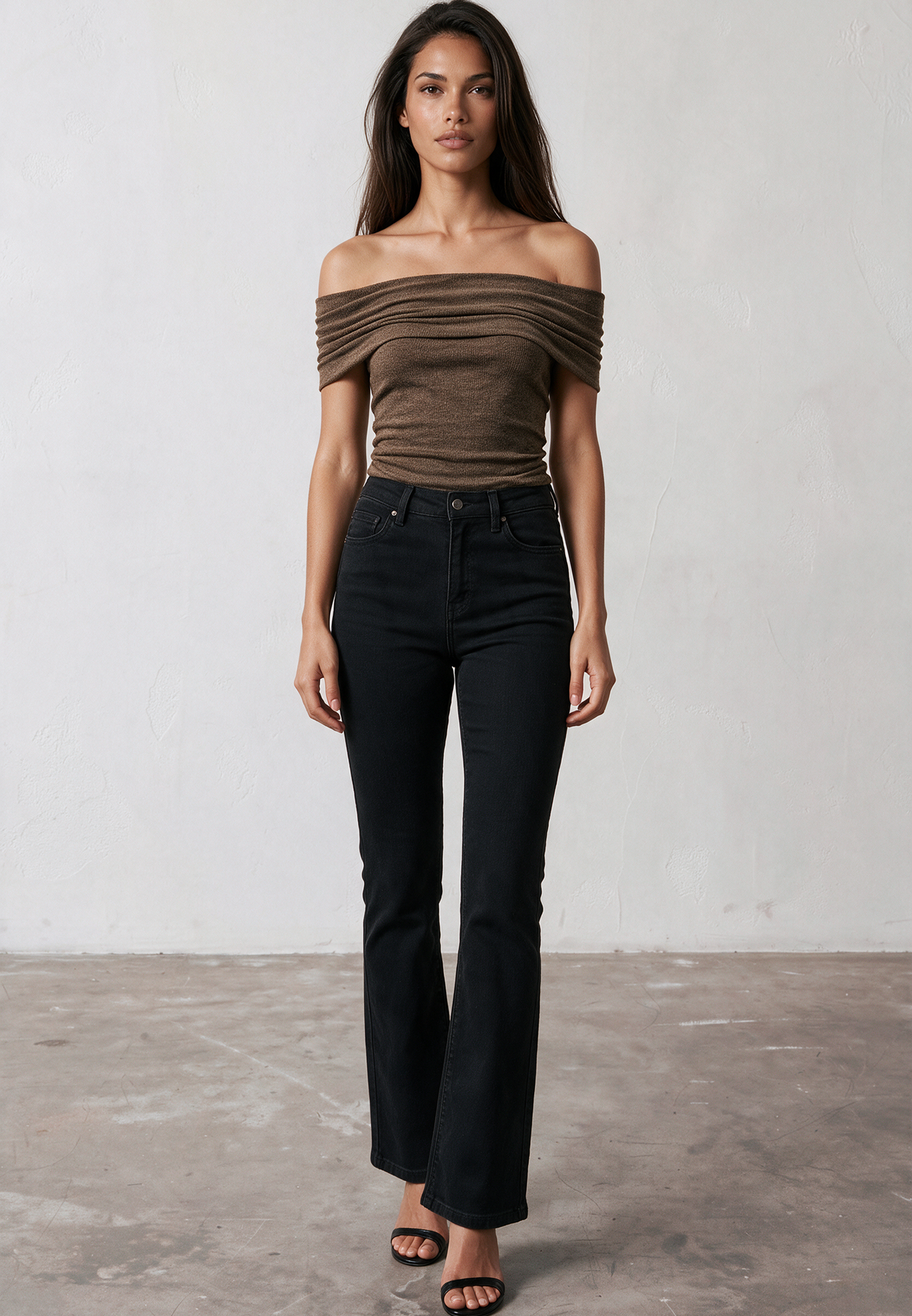 LUNA OFF THE SHOULDER TOP BROWN LUREX