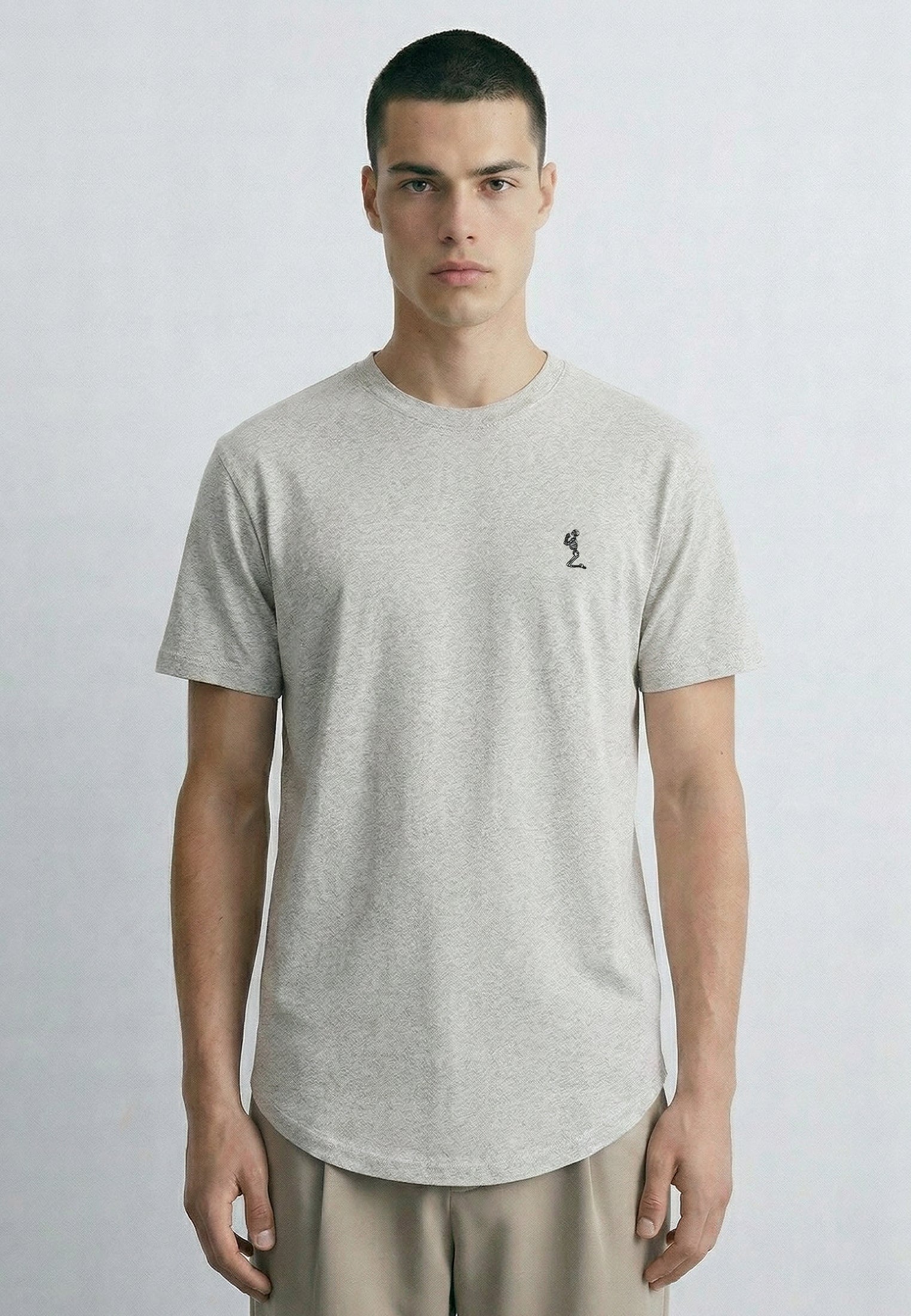 ESSENTIAL SWAG CURVED HEM GREY MARL T-SHIRT