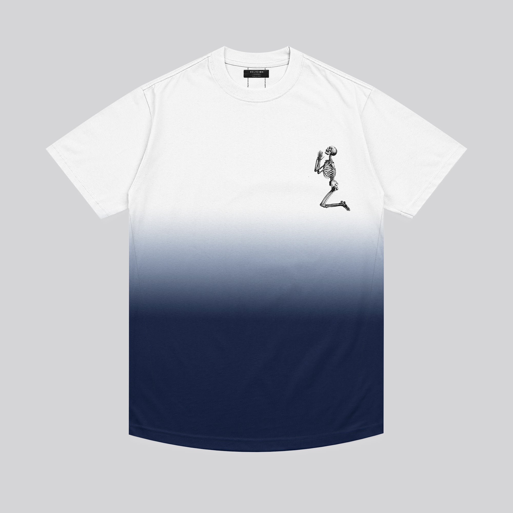 PRAYING SKELETON BABY BLUE & NAVY T-SHIRT
