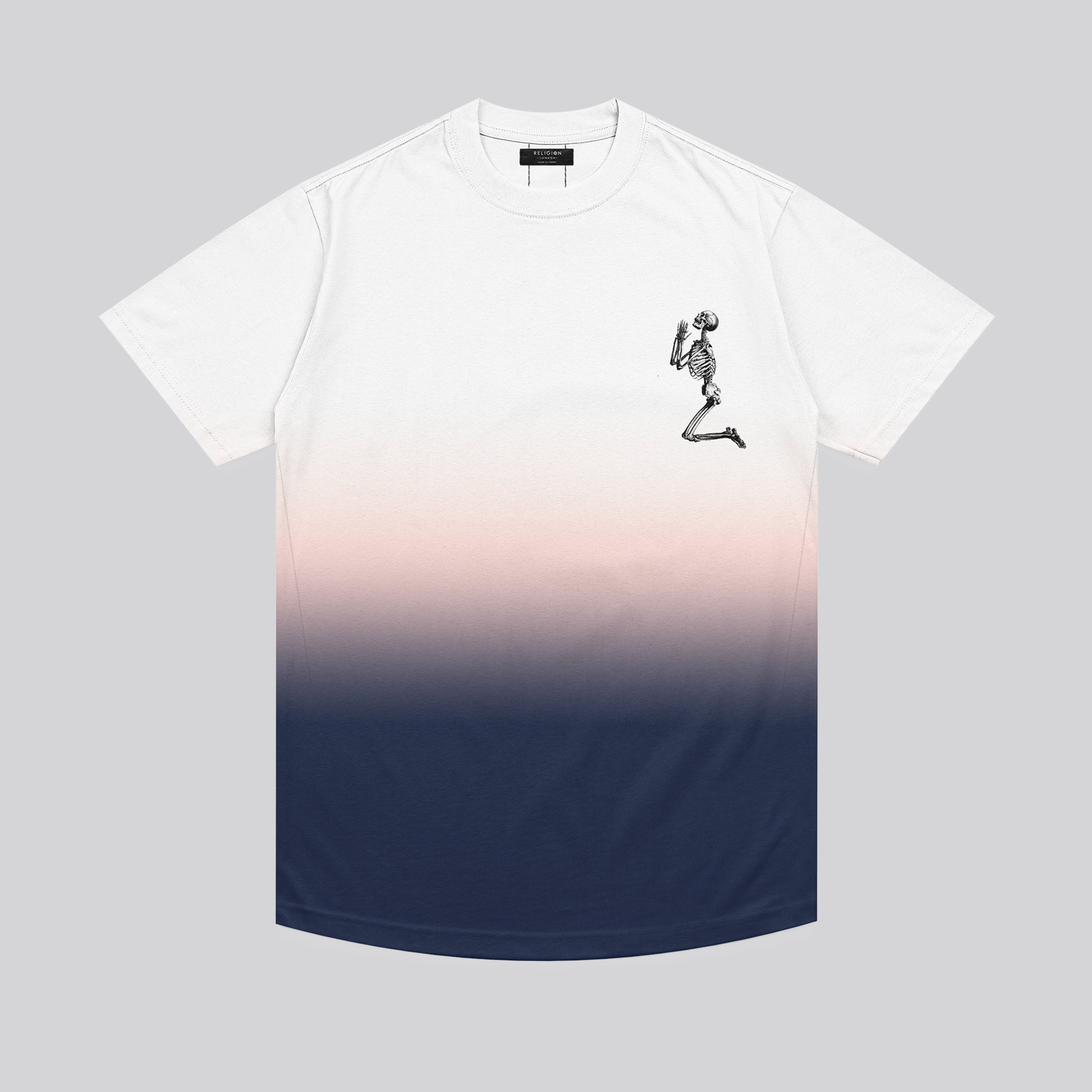 PRAYING SKELETON PINK & NAVY T-SHIRT
