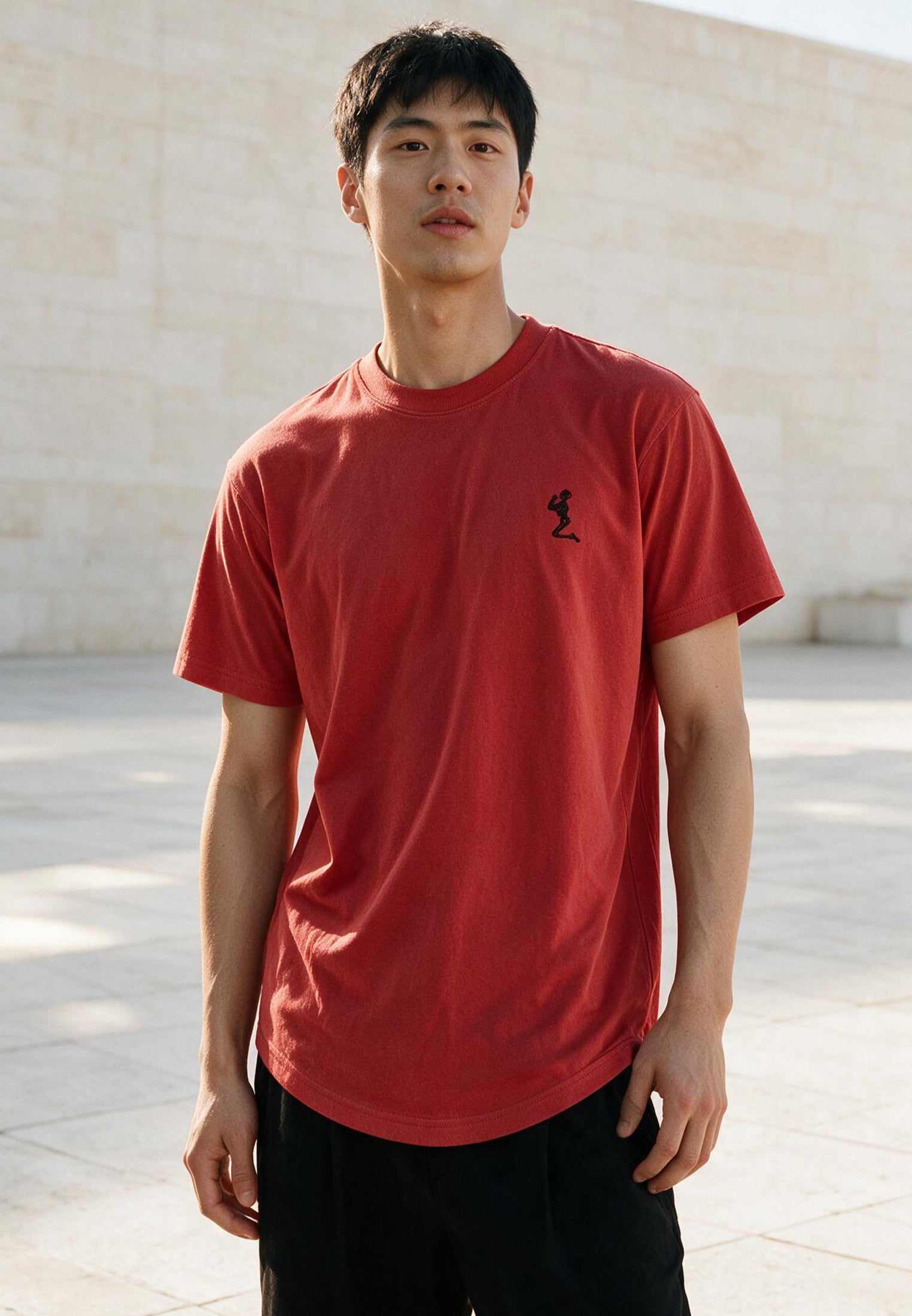 ESSENTIAL CURVED HEM ROYAL RED T-SHIRT