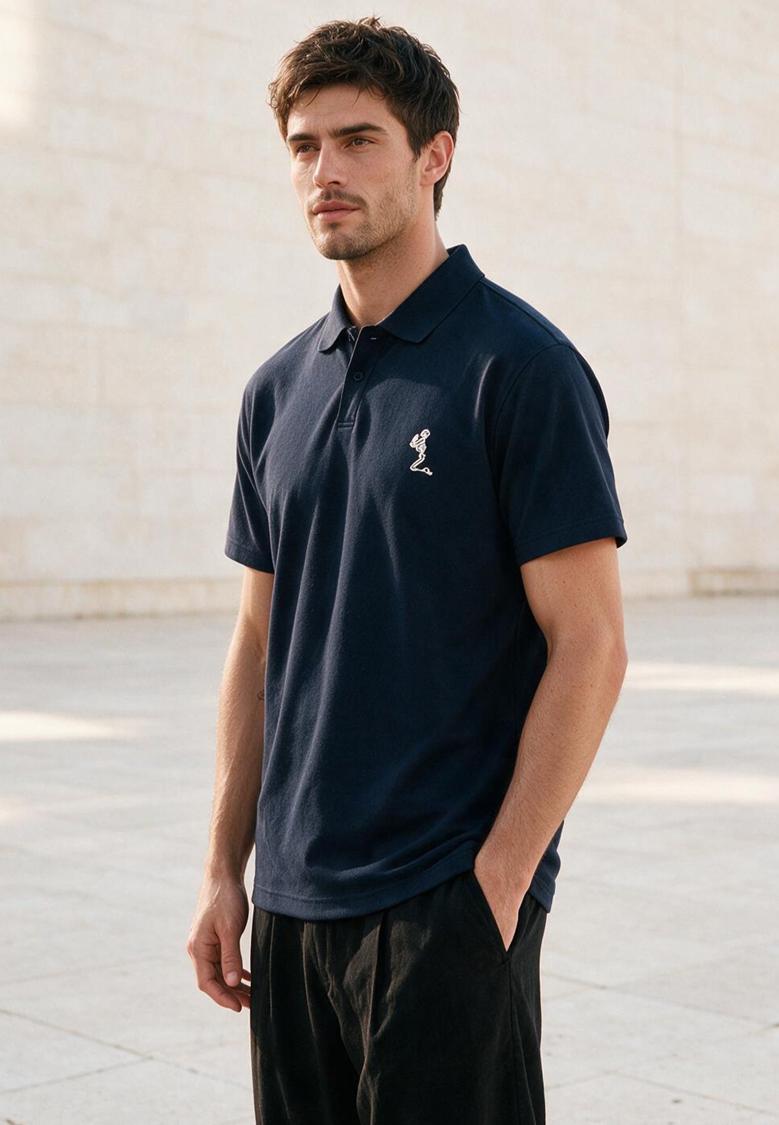 ESSENTIAL CURVED HEM NAVY POLO SHIRT