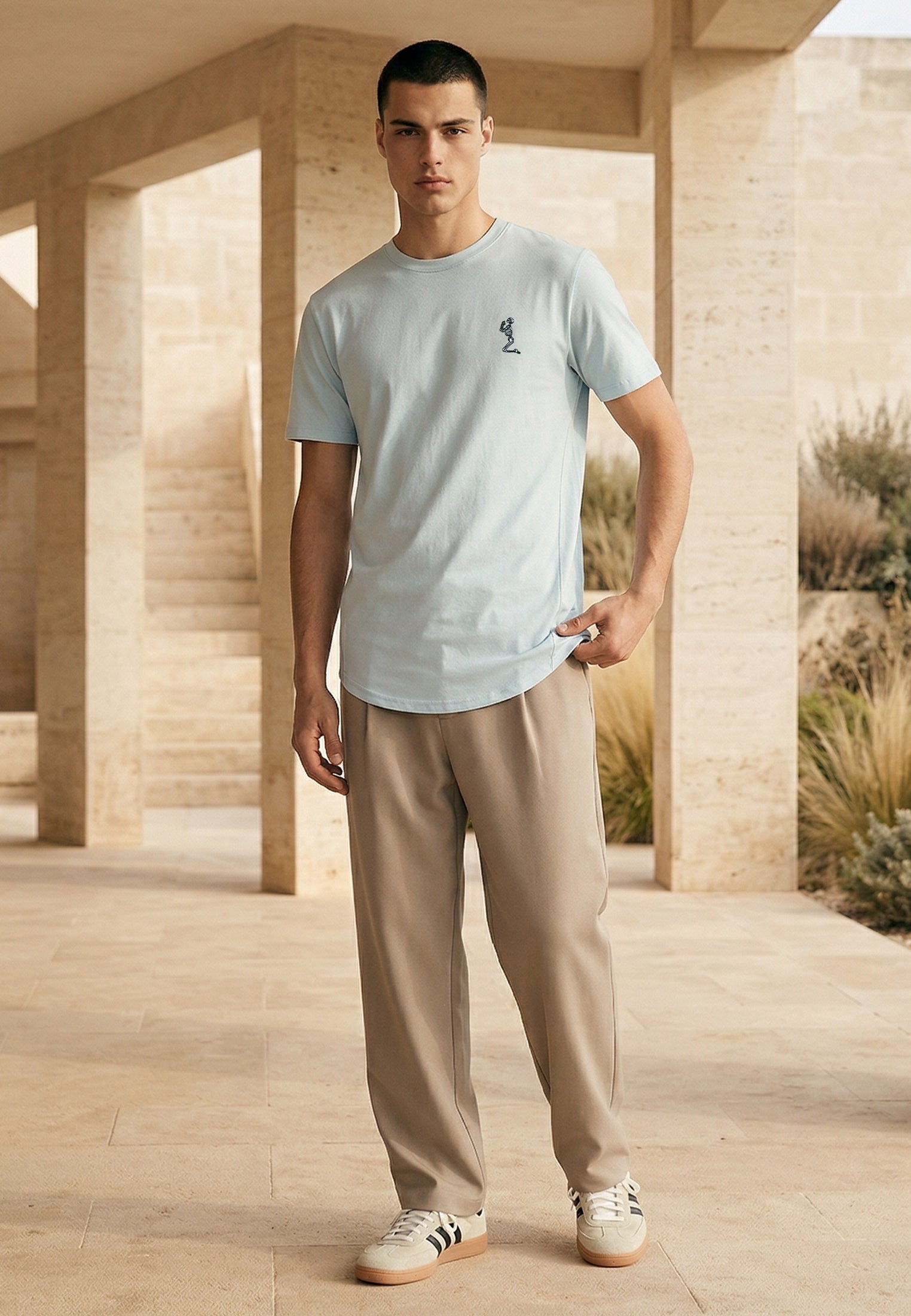 ESSENTIAL SWAG CURVED HEM PALE BLUE T-SHIRT