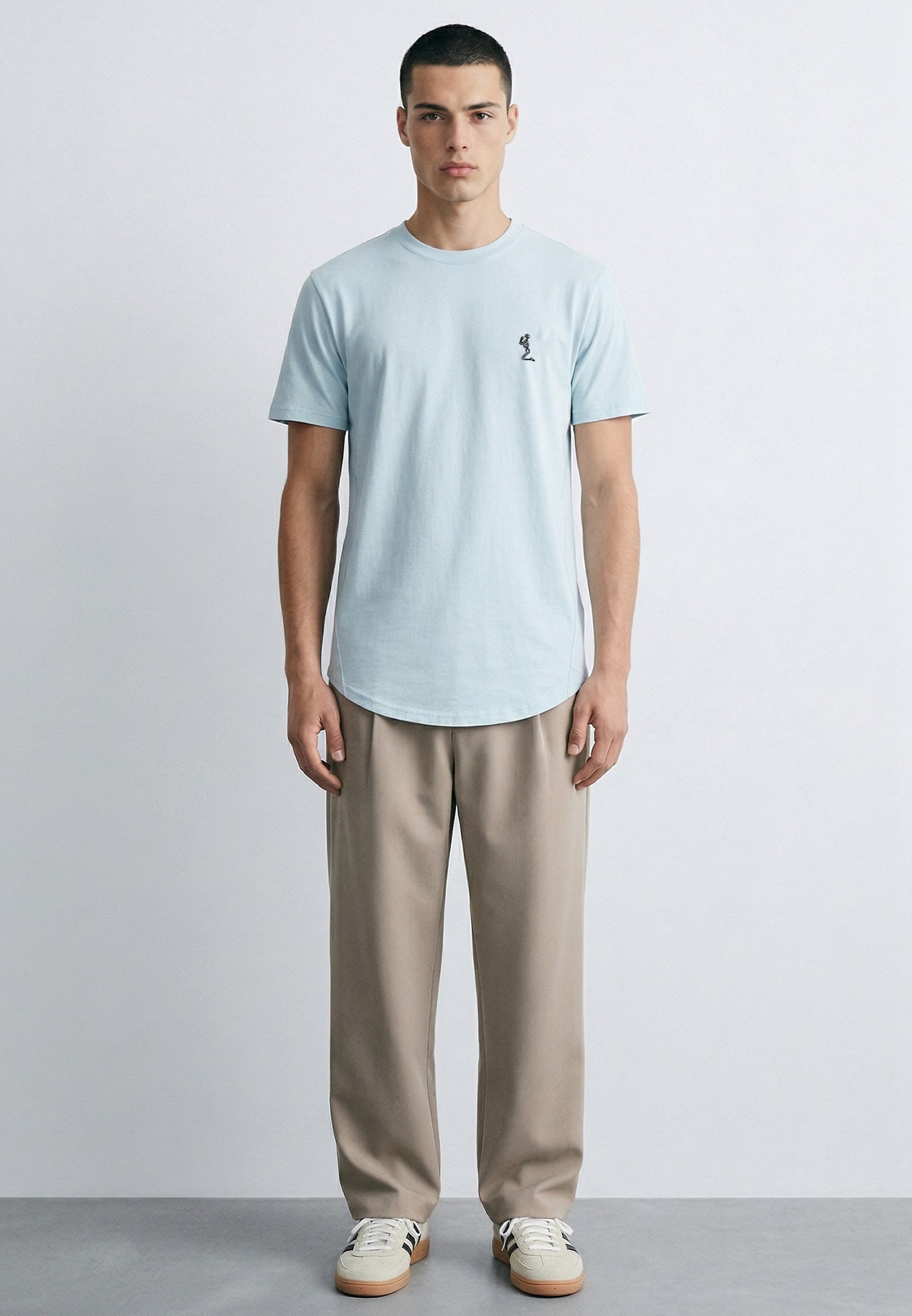 ESSENTIAL SWAG CURVED HEM PALE BLUE T-SHIRT