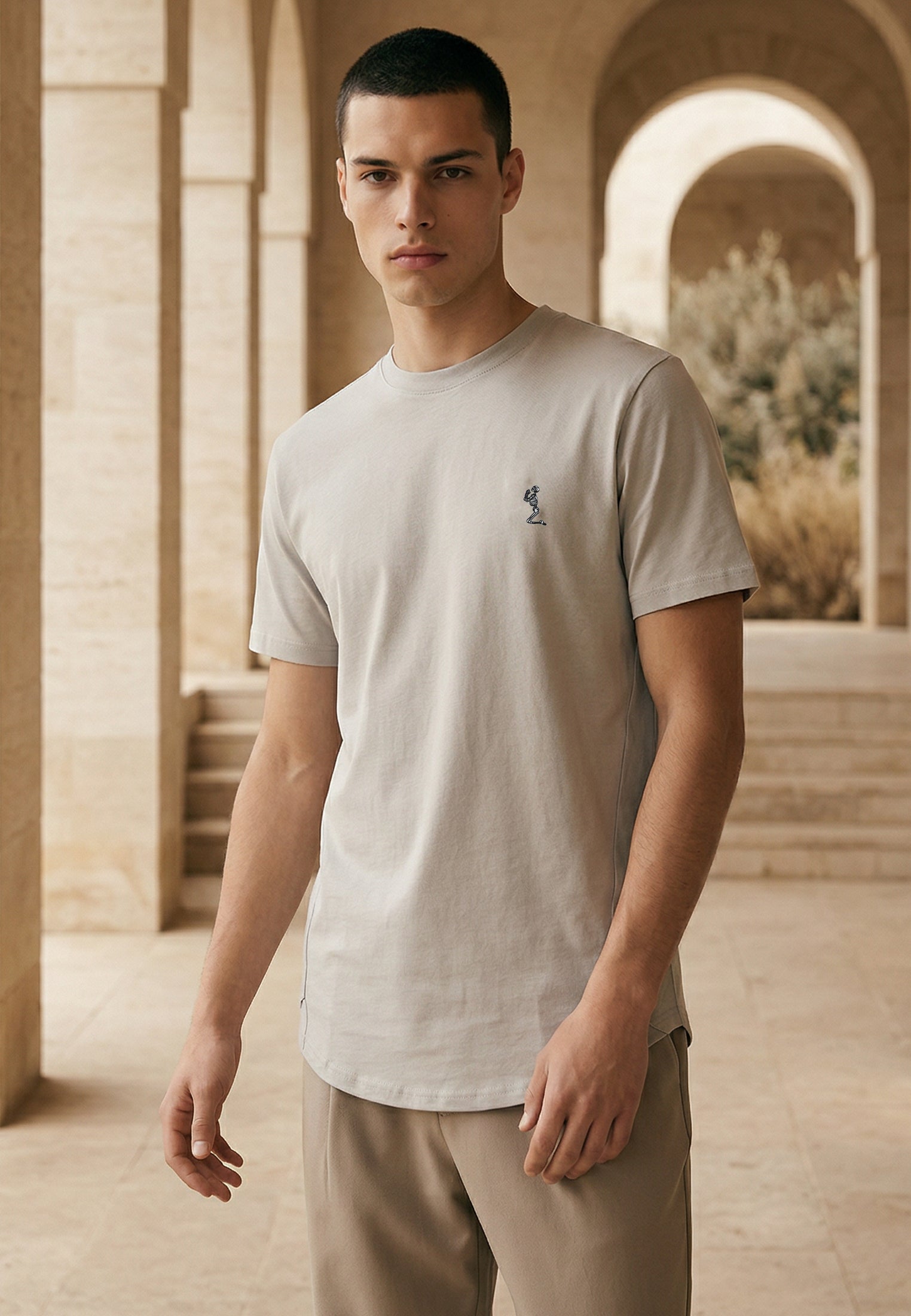 ESSENTIAL SWAG CURVED HEM LIGHT GREY T-SHIRT