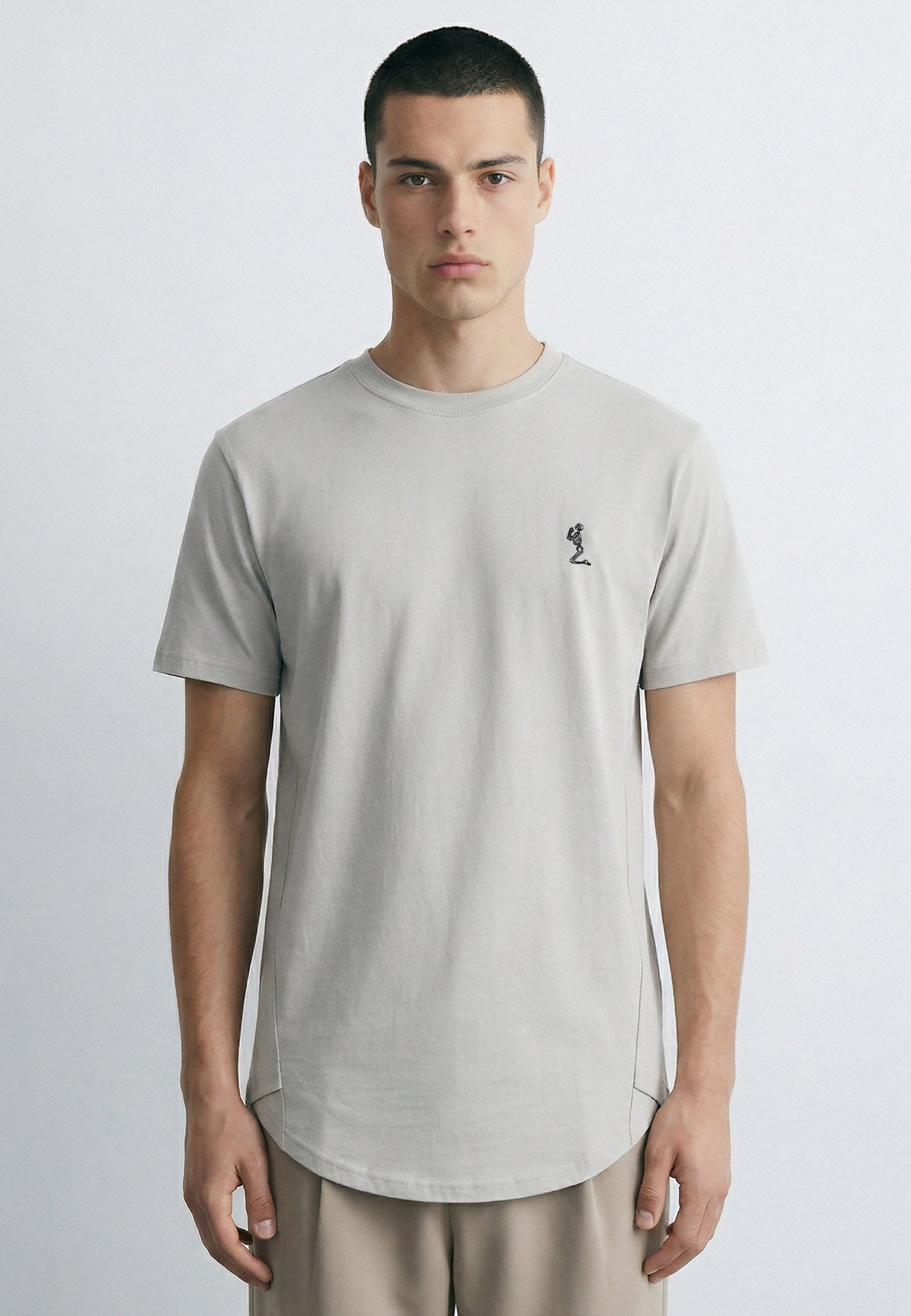 ESSENTIAL SWAG CURVED HEM LIGHT GREY T-SHIRT