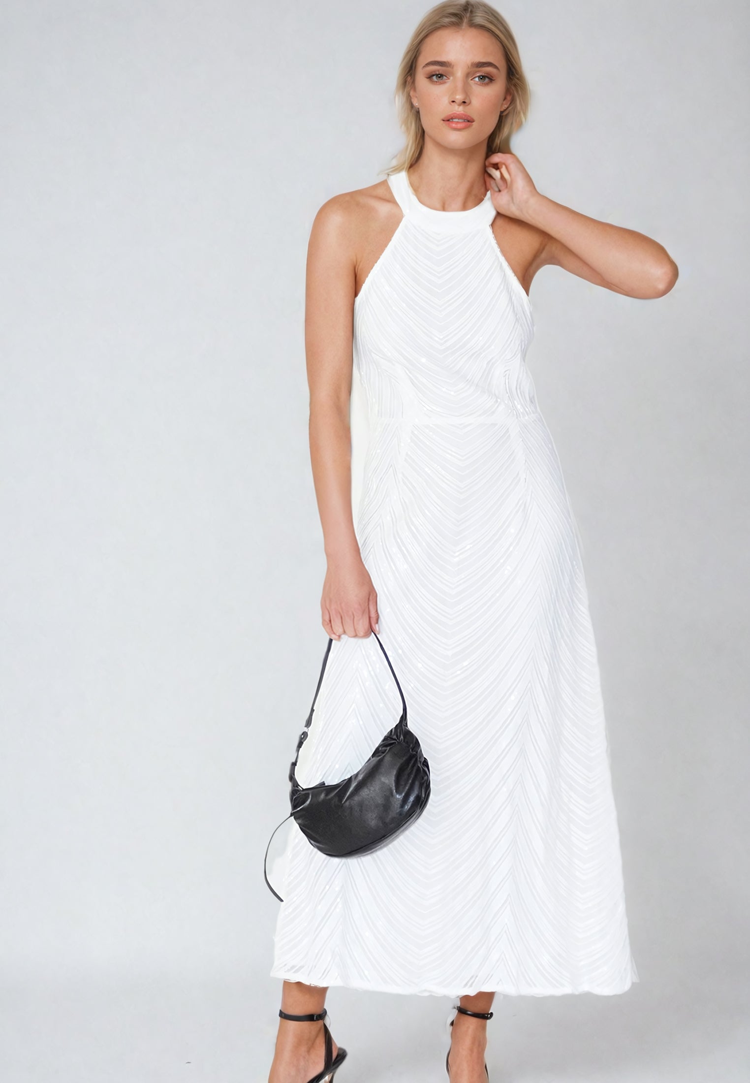 RELIGION Touch White Sequin Maxi Dress RELIGION Touch White Sequin Maxi Dress
