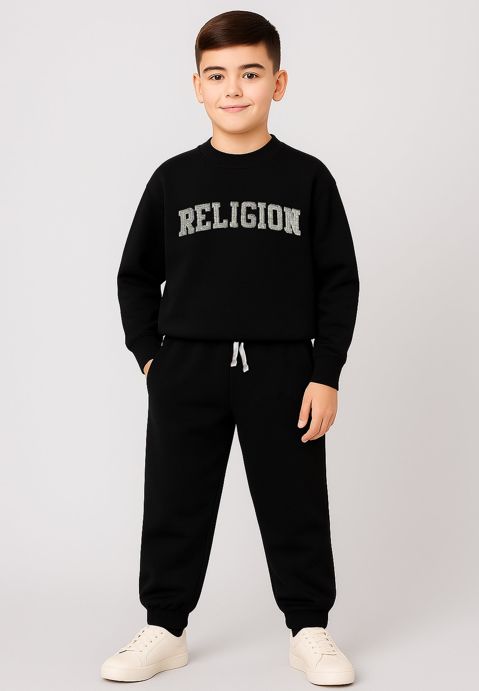 RELIGION BOYS SEAMED DARTED SWEAT PANTS BLACK