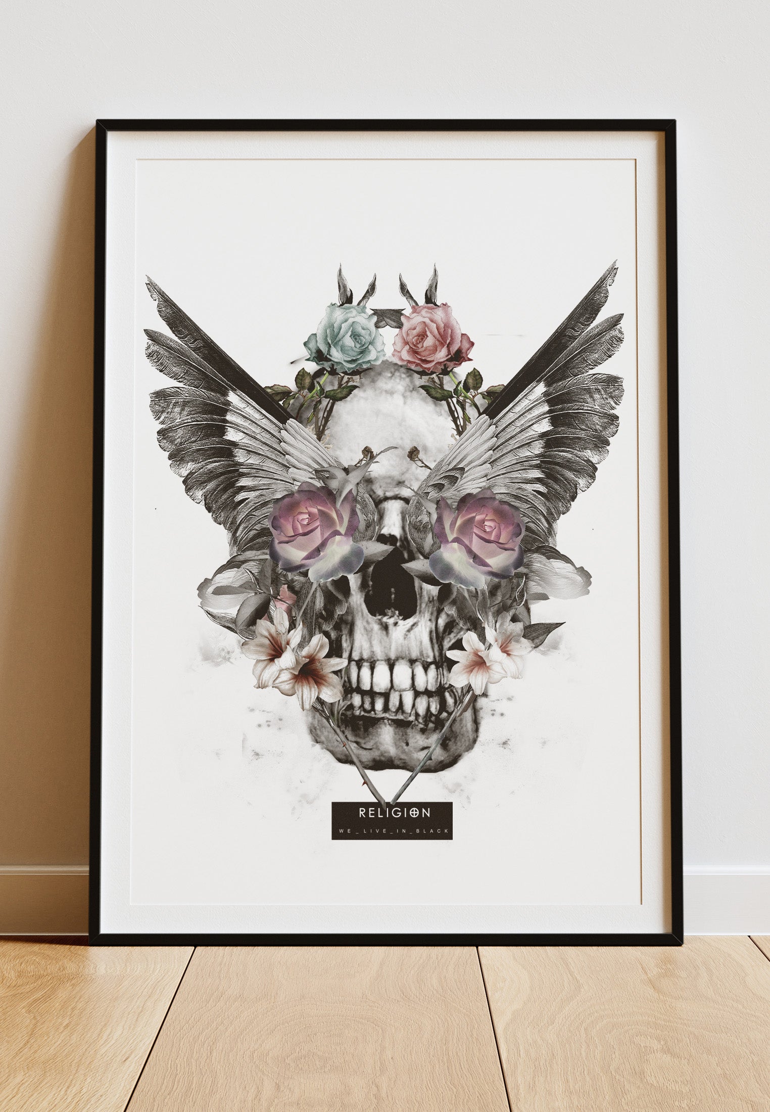 DIGITAL PRINT SKULL WINGS ART POSTER