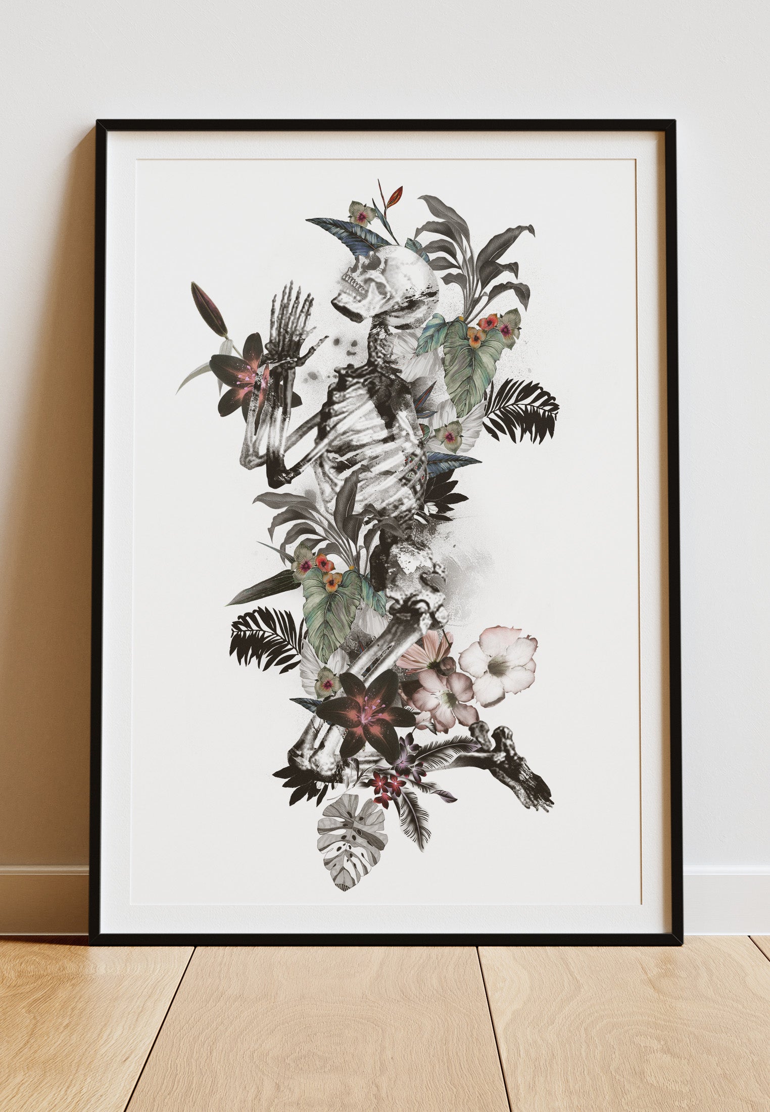 DIGITAL PRINT FLOWER SKELETON ART POSTER