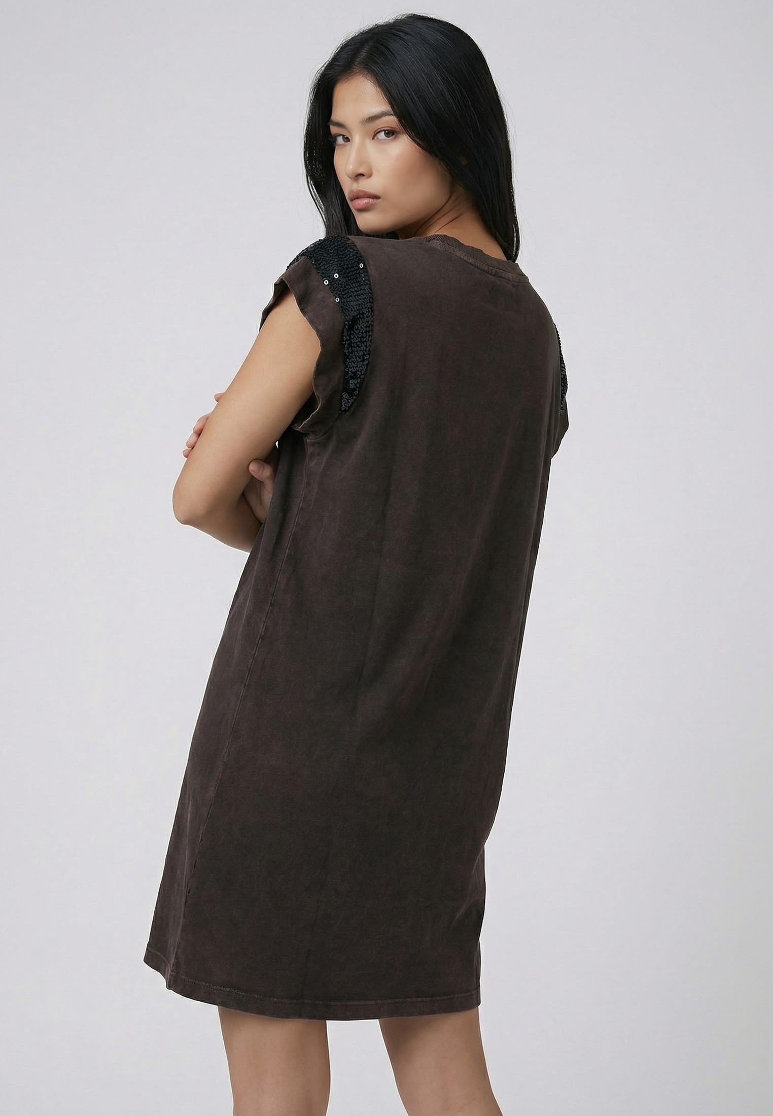 SEQUIN DRESS CHOCOLATE RUST