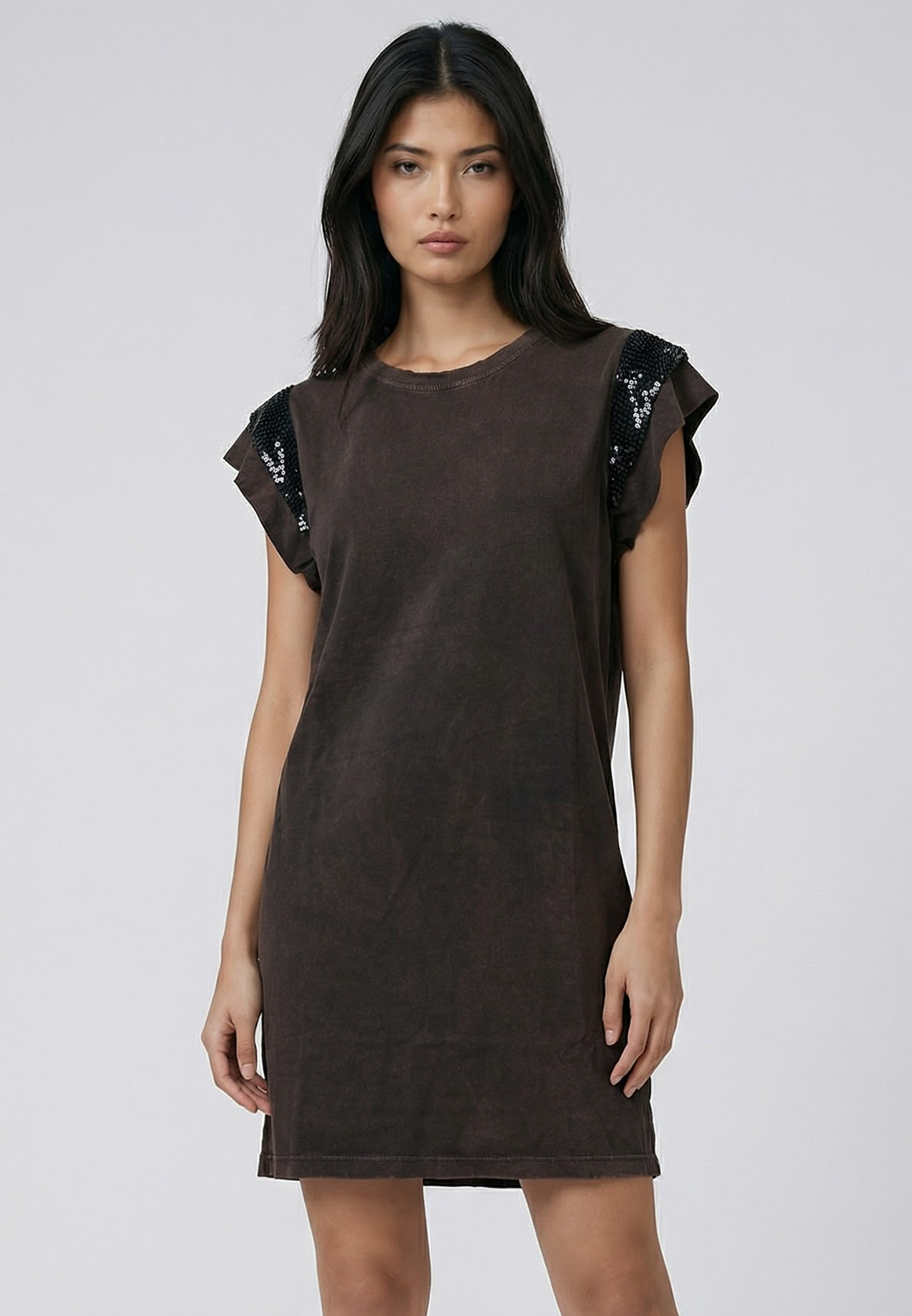SEQUIN DRESS CHOCOLATE RUST