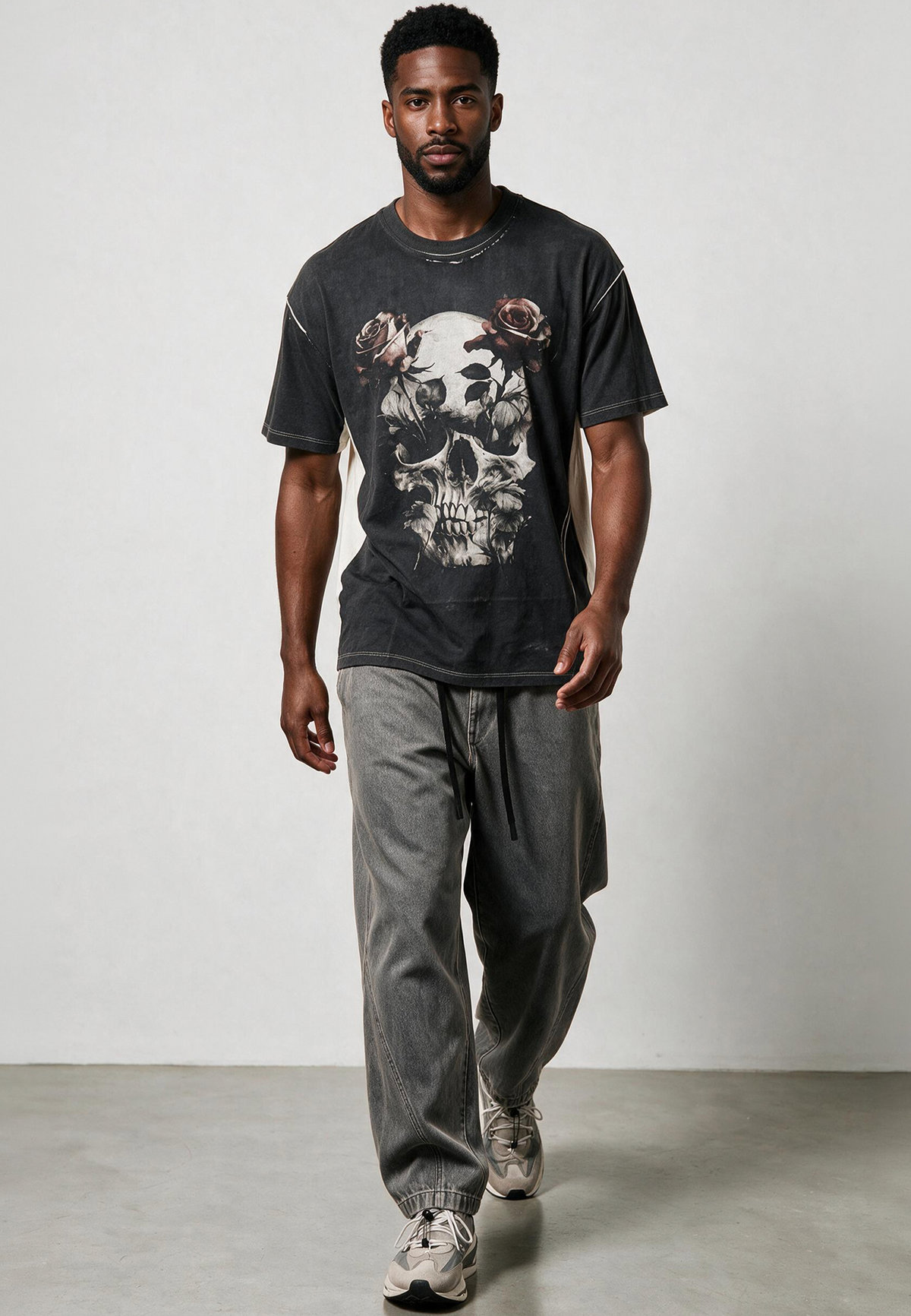 SKULL CROSS ROSE T-SHIRT WASHED BLACK