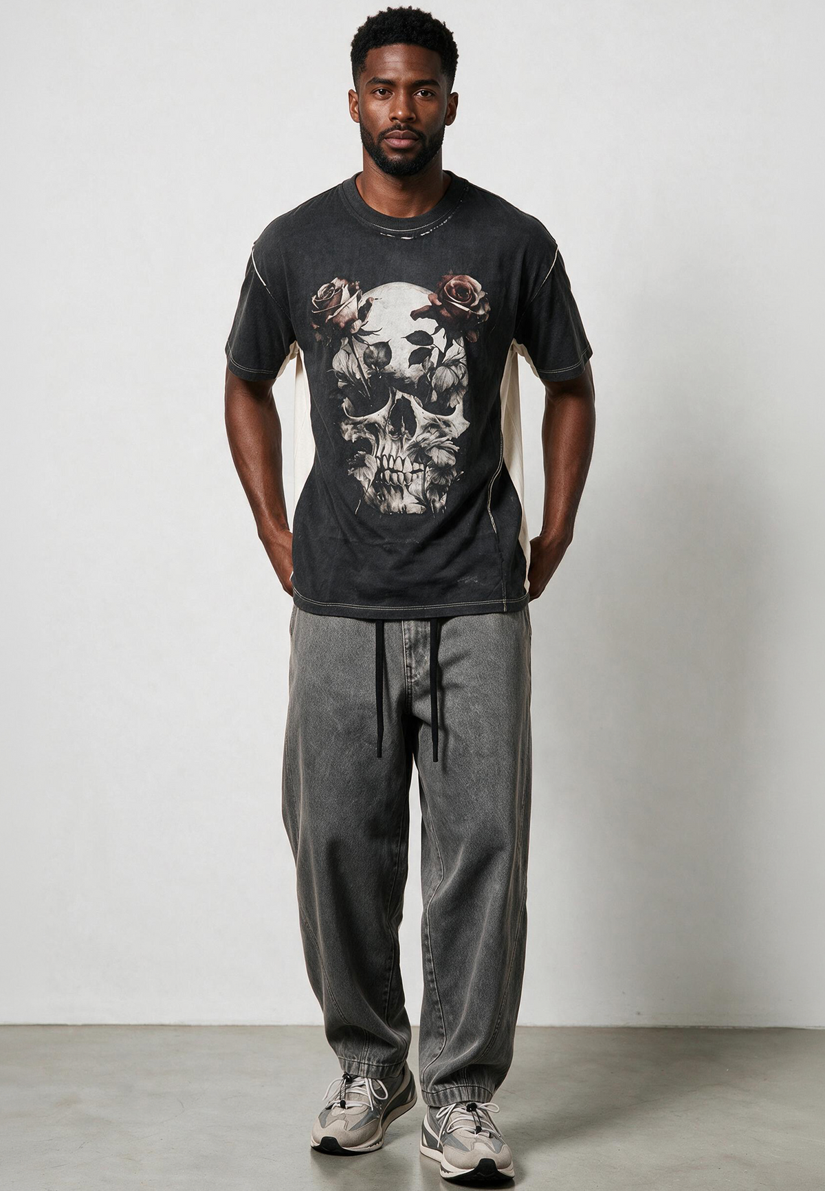 SKULL CROSS ROSE T-SHIRT WASHED BLACK
