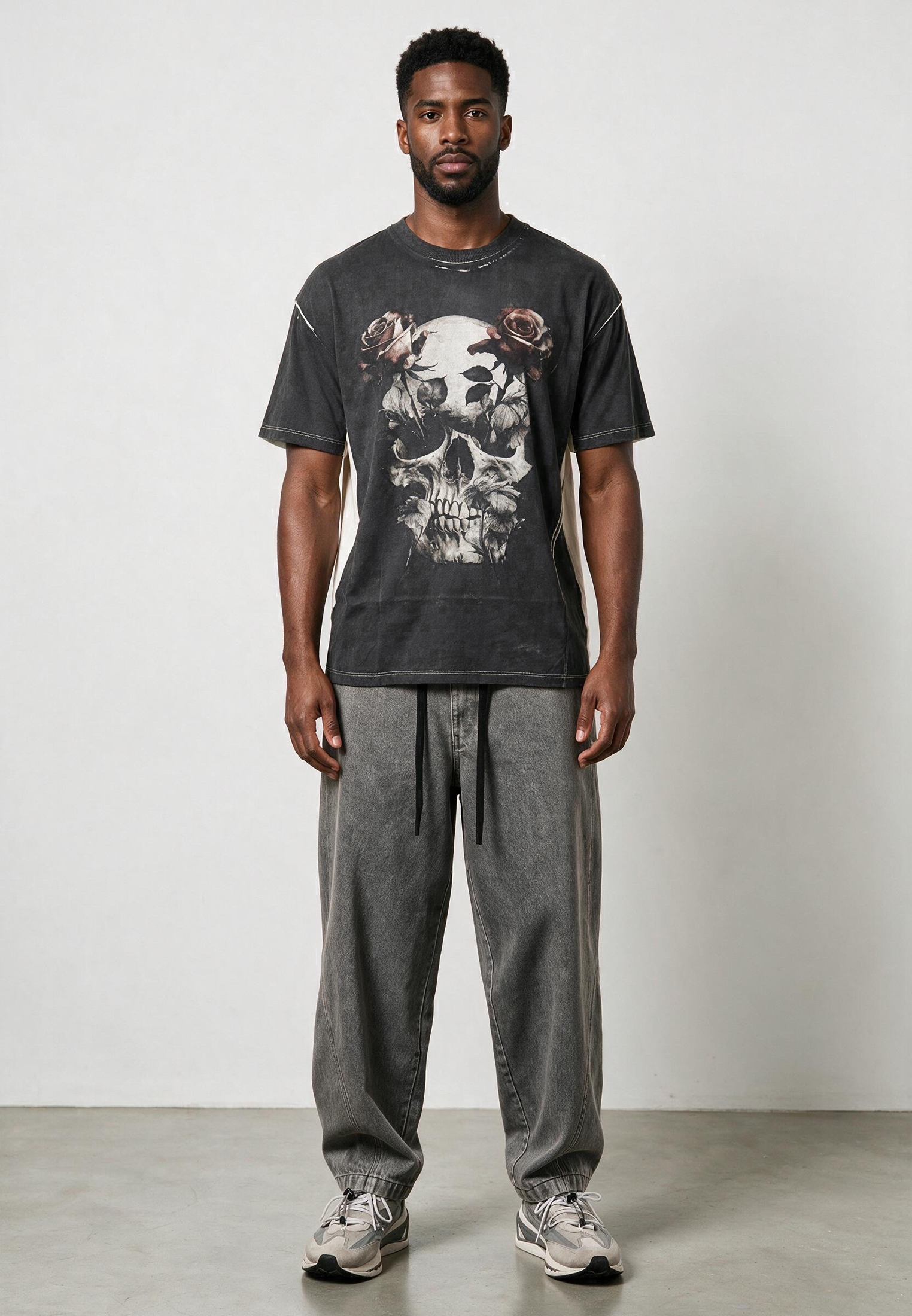 SKULL CROSS ROSE T-SHIRT WASHED BLACK