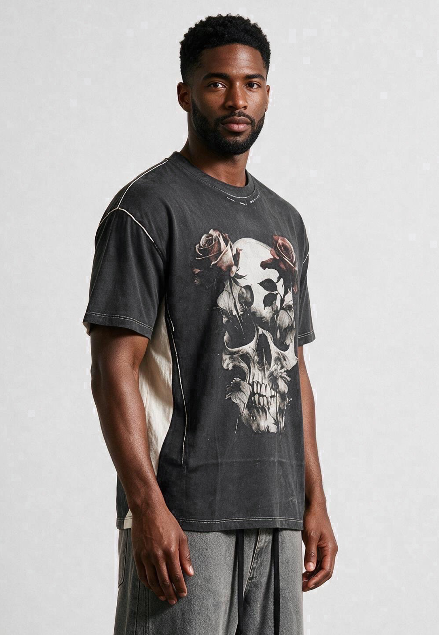 SKULL CROSS ROSE T-SHIRT WASHED BLACK
