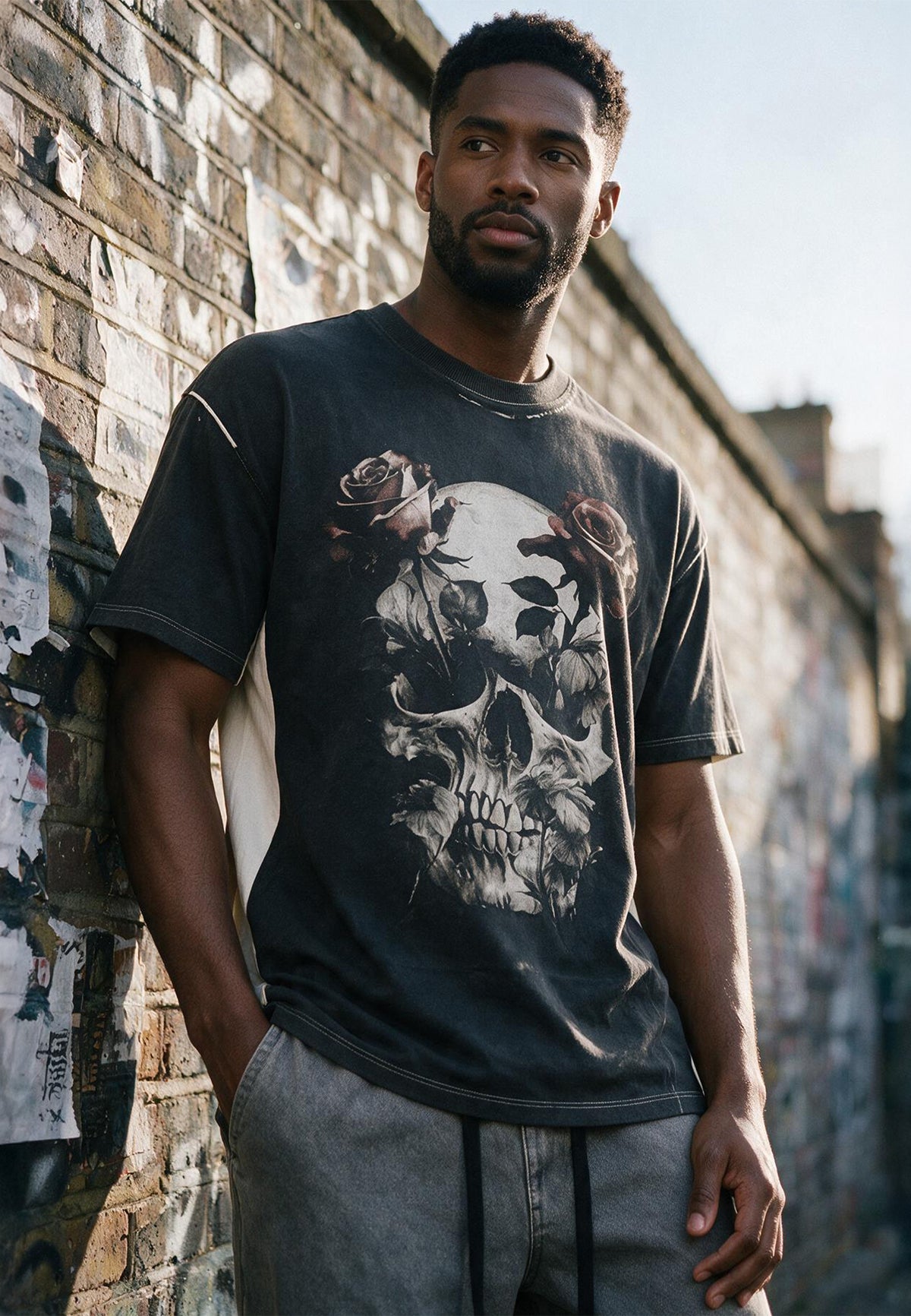 SKULL CROSS ROSE T-SHIRT WASHED BLACK