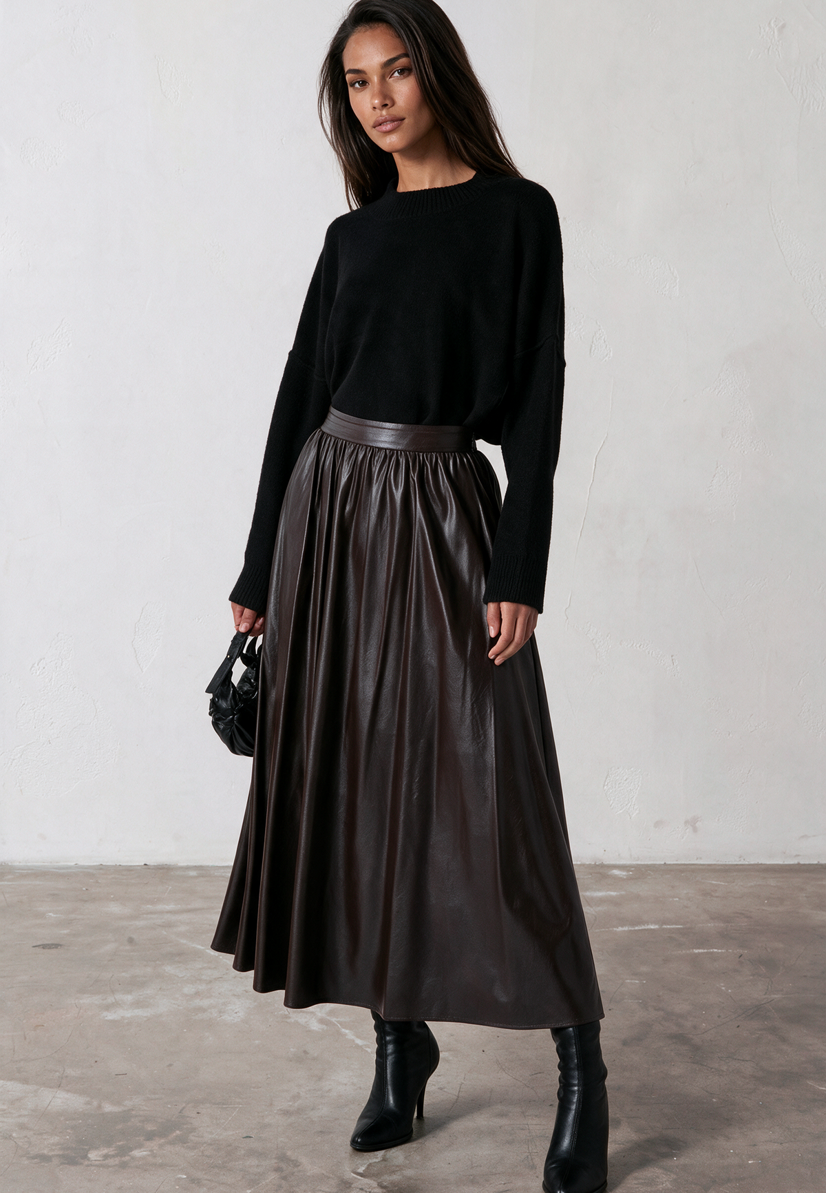 SOPHIE SKIRT BROWN LEATHER LOOK