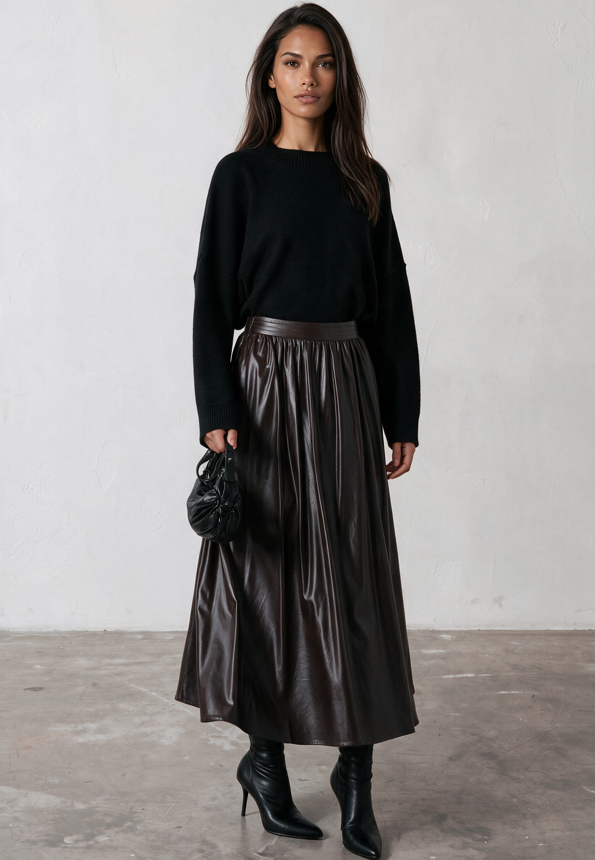 SOPHIE SKIRT BROWN LEATHER LOOK
