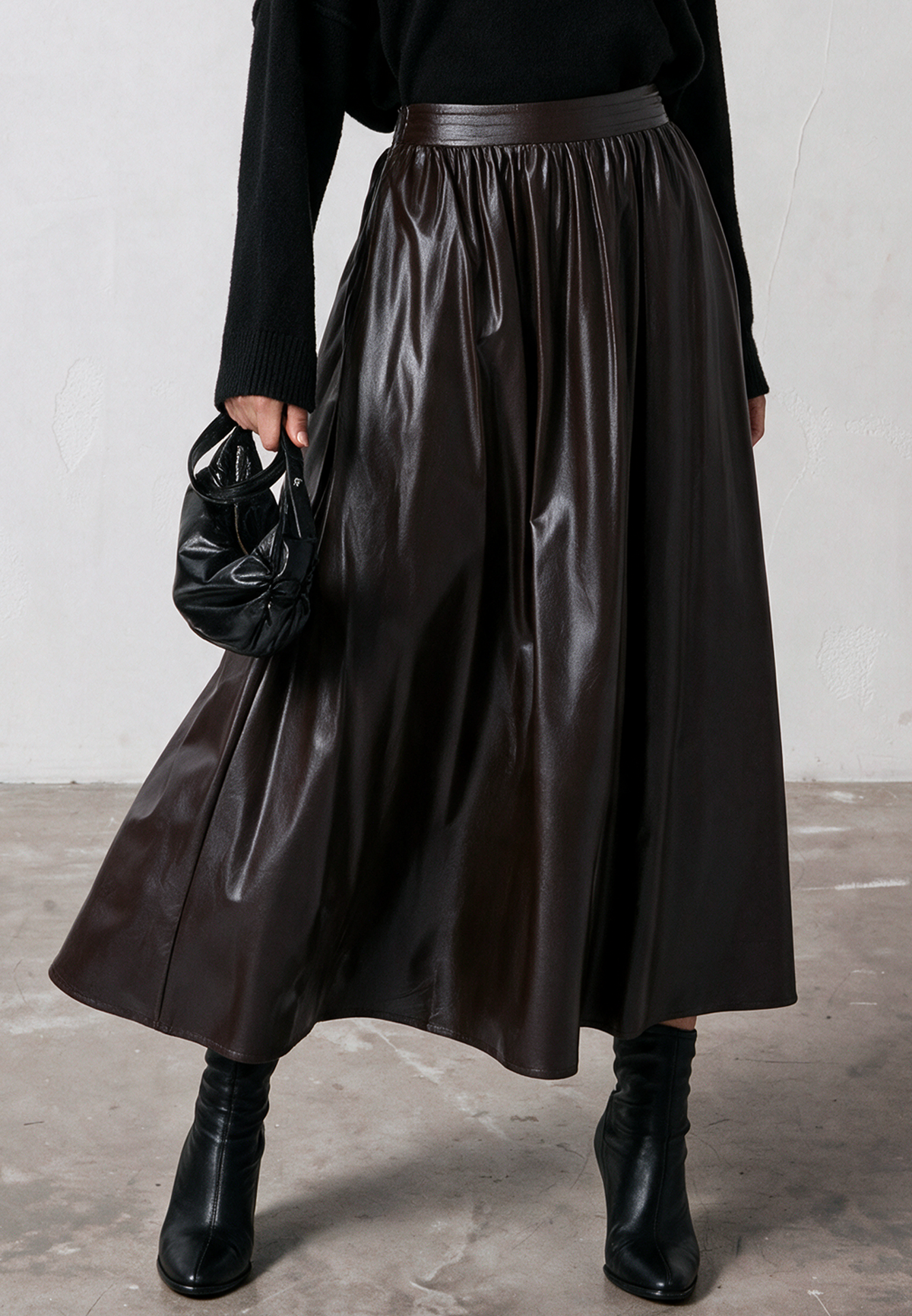 SOPHIE SKIRT BROWN LEATHER LOOK