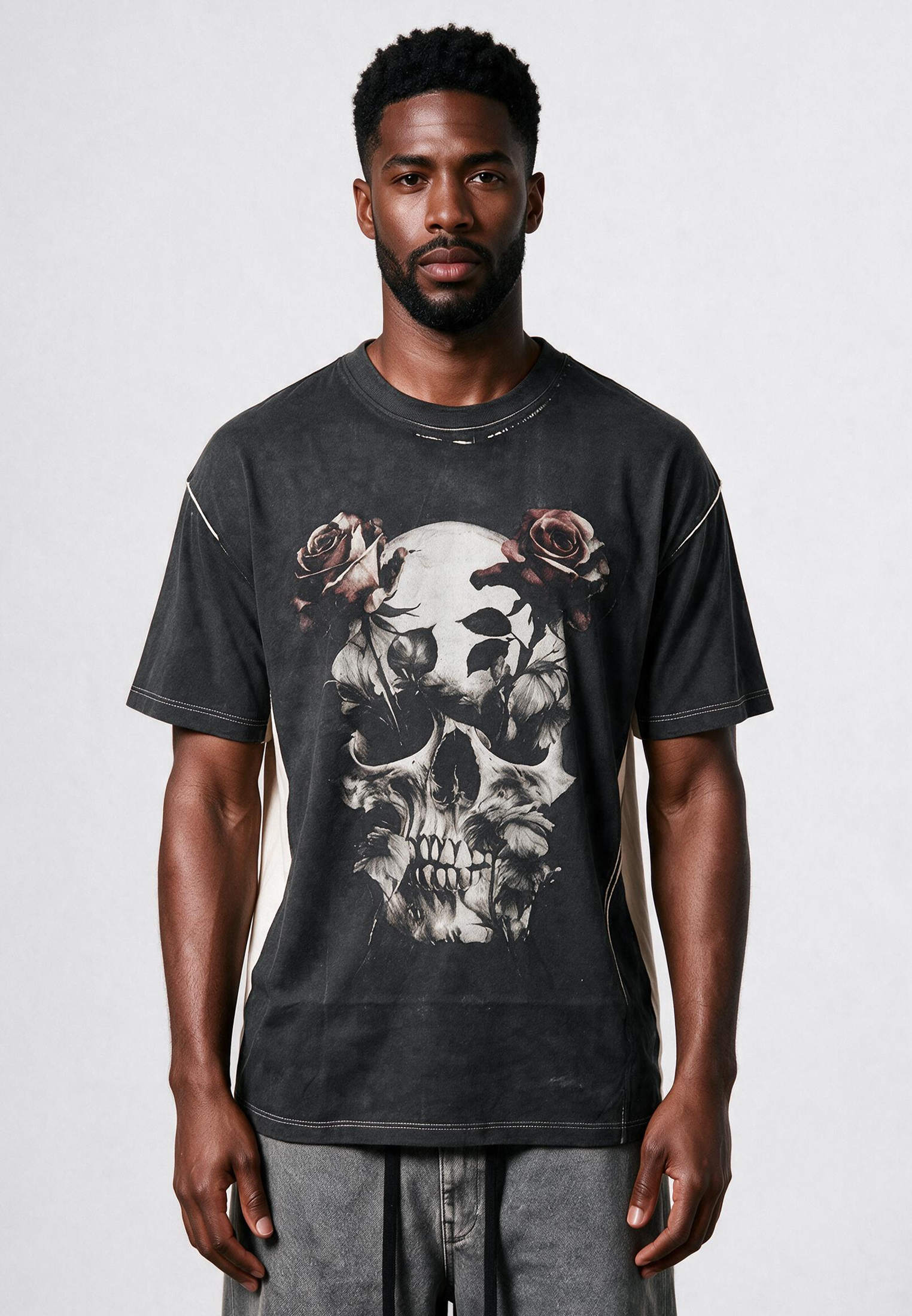 SKULL CROSS ROSE T-SHIRT WASHED BLACK