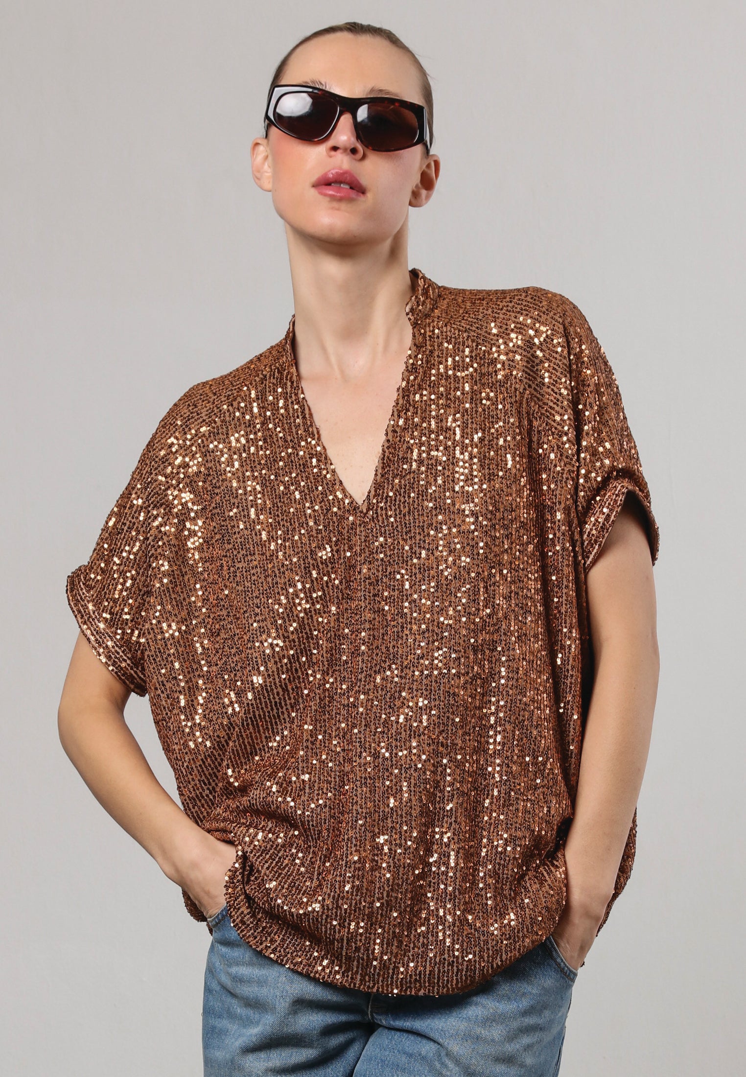 Brown V-Neck high quality Top