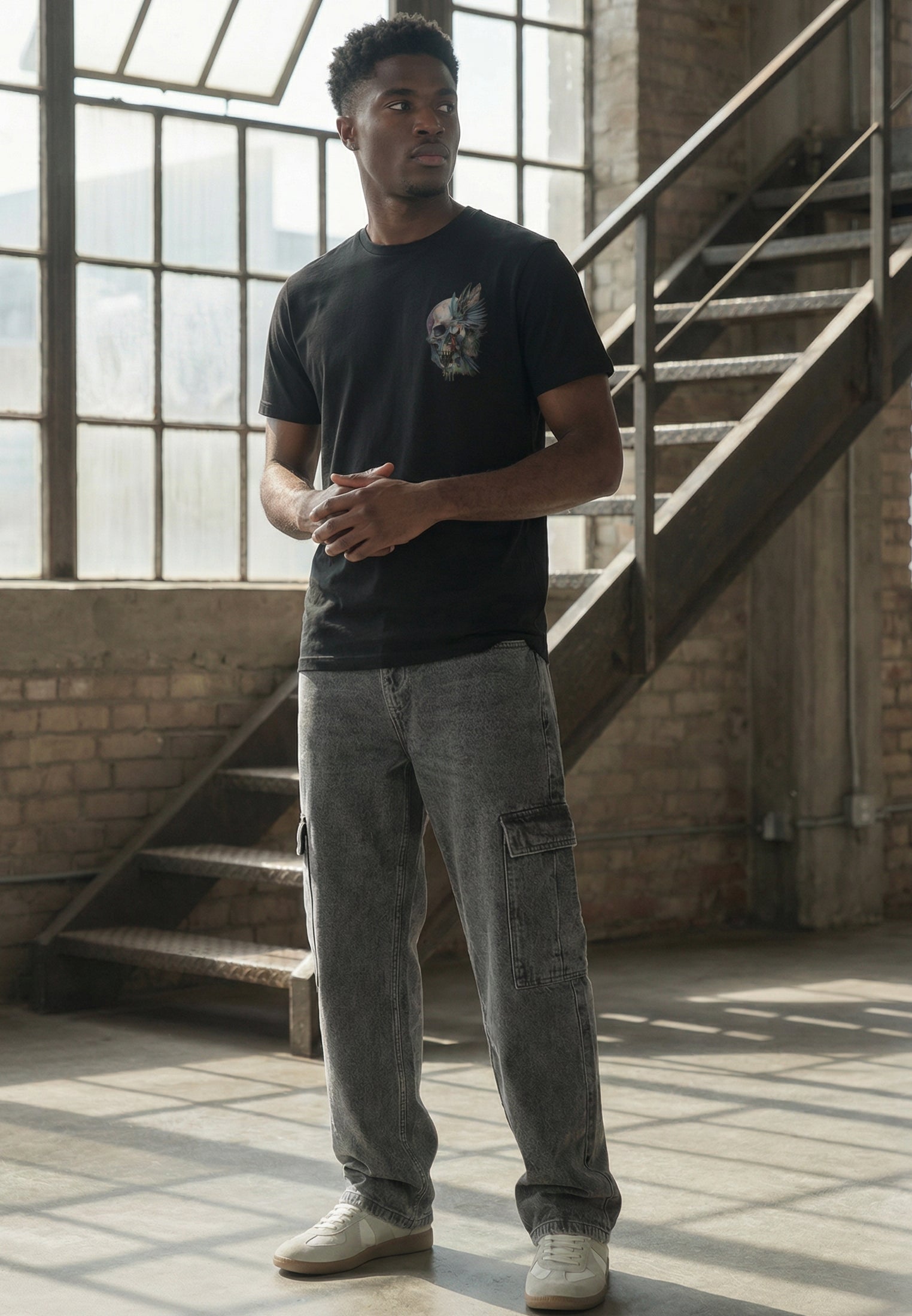 WATER COLOUR SKULL T-SHIRT BLACK