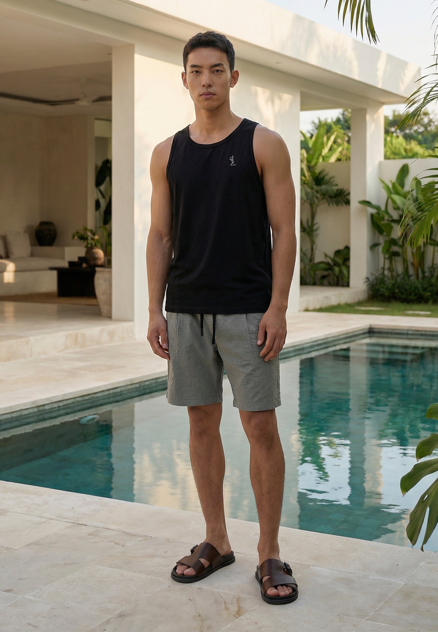 MYKONOS PLEATED LINEN BLEND HOLIDAY SHORTS MOSS GREEN