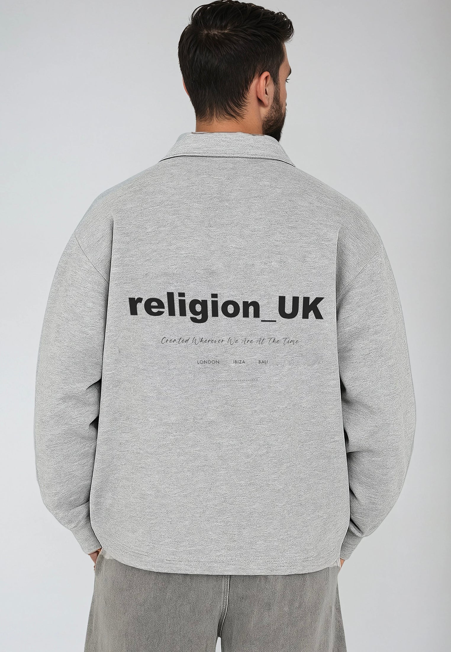 RELIGION UK CROPPED ZIP SWEATSHIRT GREY MARL