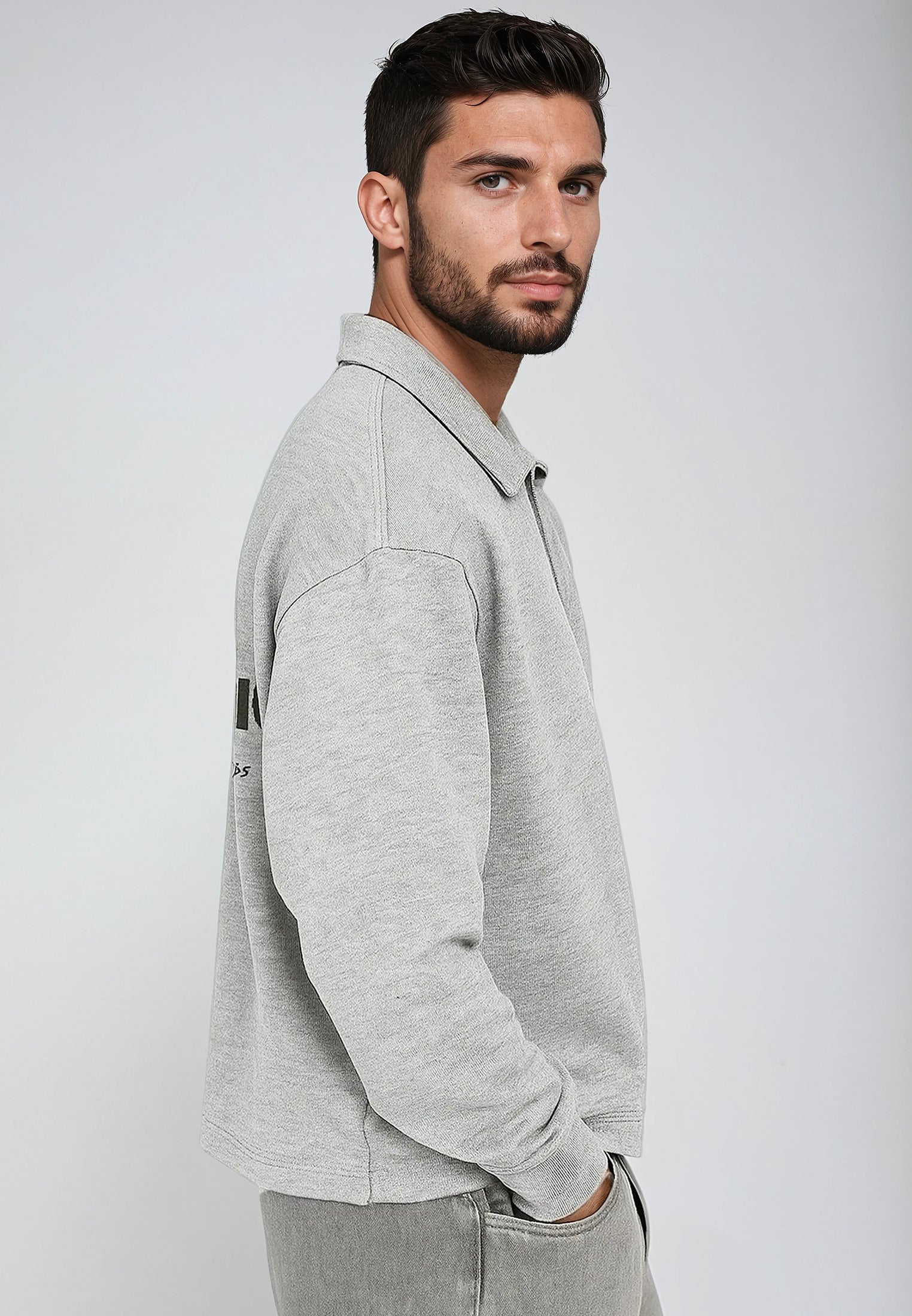 RELIGION UK CROPPED ZIP SWEATSHIRT GREY MARL