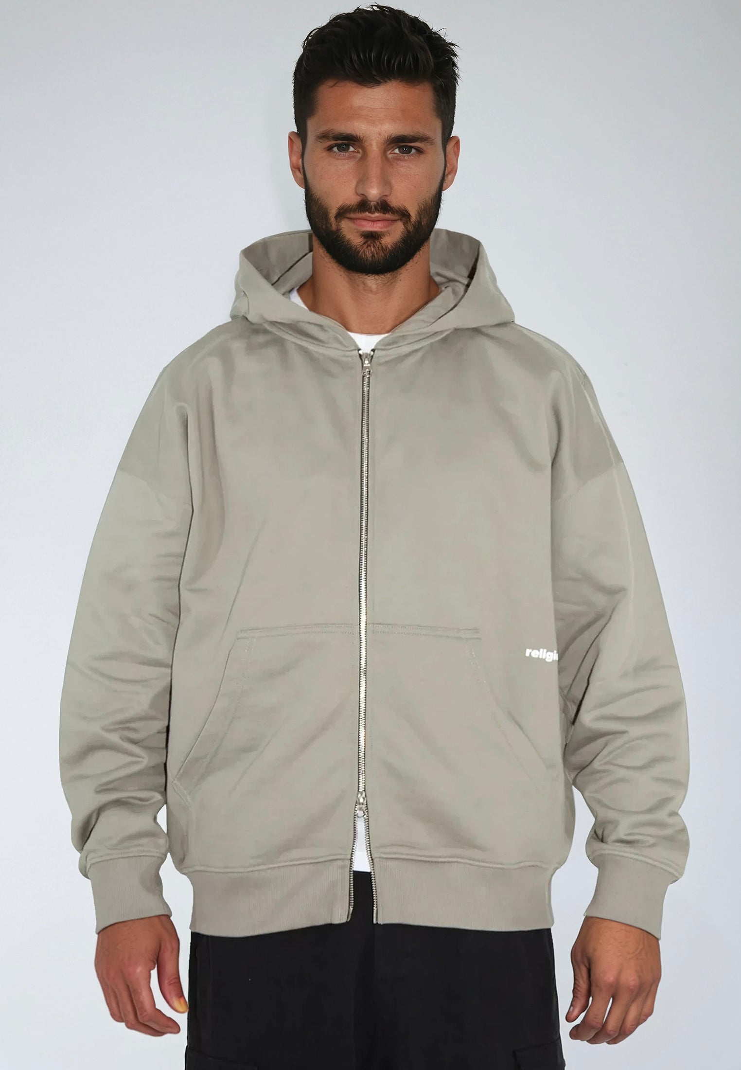 RELIGION UK ZIP UP HOODIE KHAKI