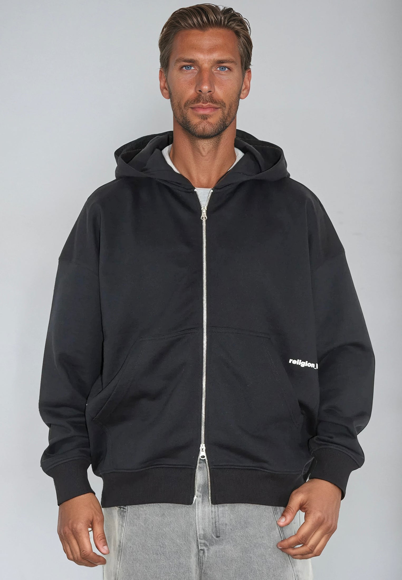 RELIGION UK ZIP UP HOODIE BLACK