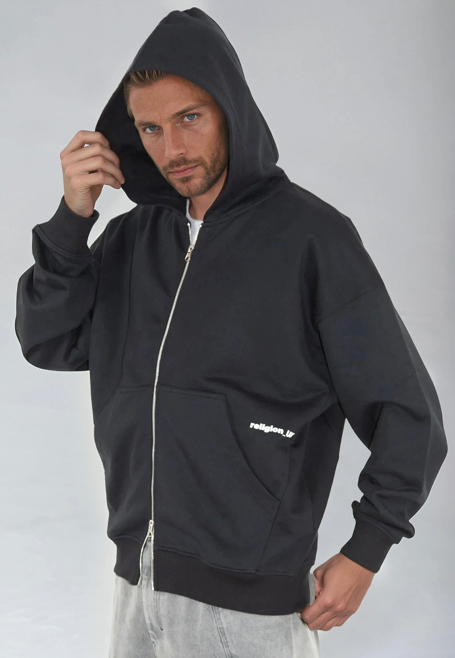 RELIGION UK ZIP UP HOODIE BLACK