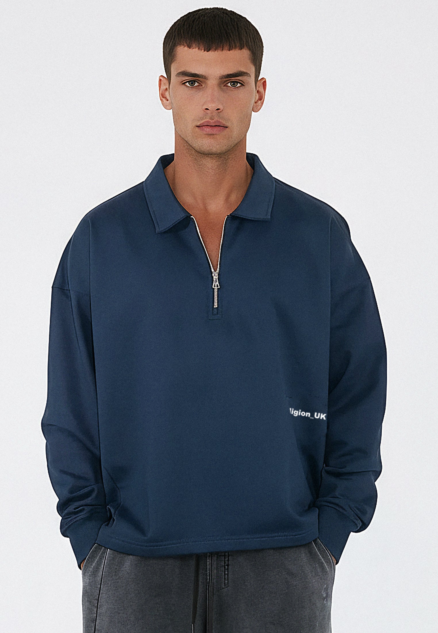 RELIGION UK CROPPED ZIP SWEATSHIRT DARK NAVY