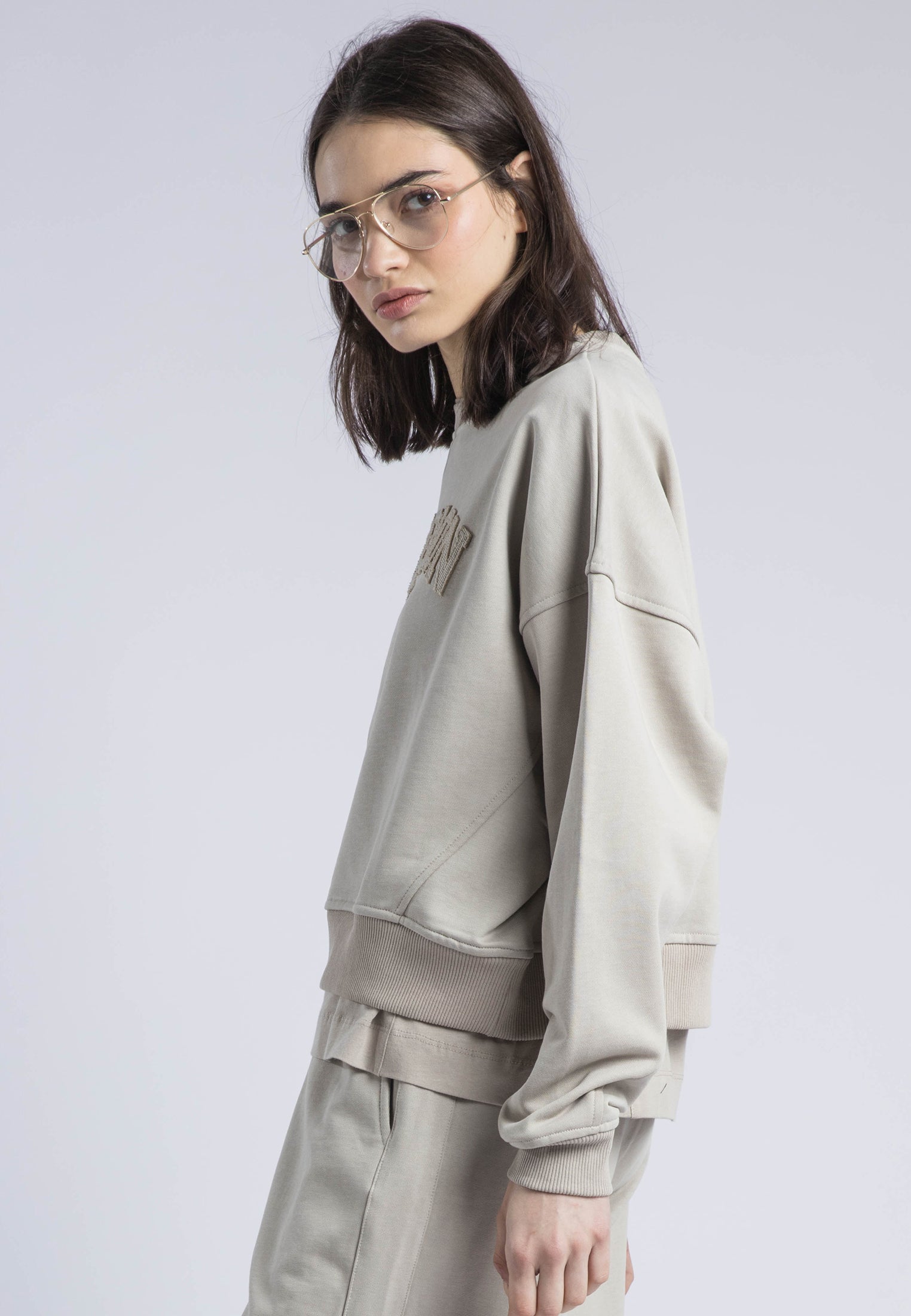 APPLIQUE BATWING SWEAT STONE