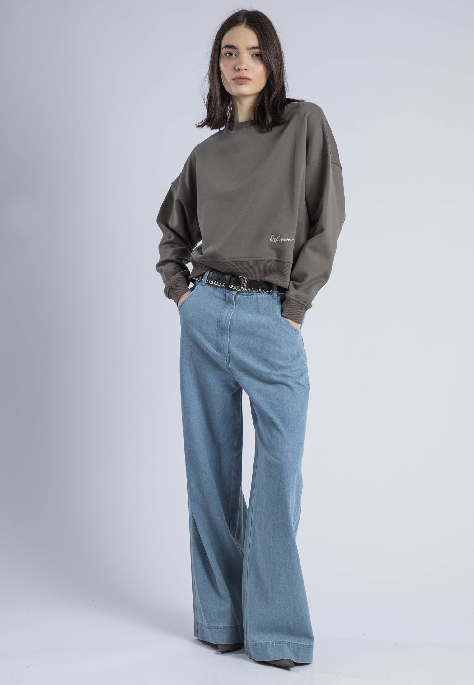 EMBROIDERY BATWING SWEAT BRINDLE