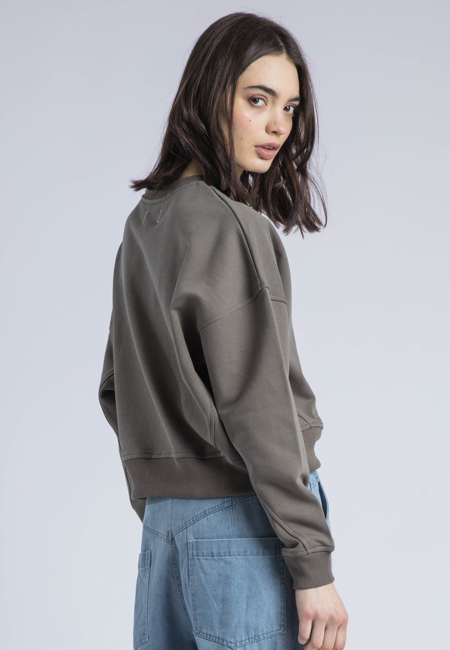 EMBROIDERY BATWING SWEAT BRINDLE