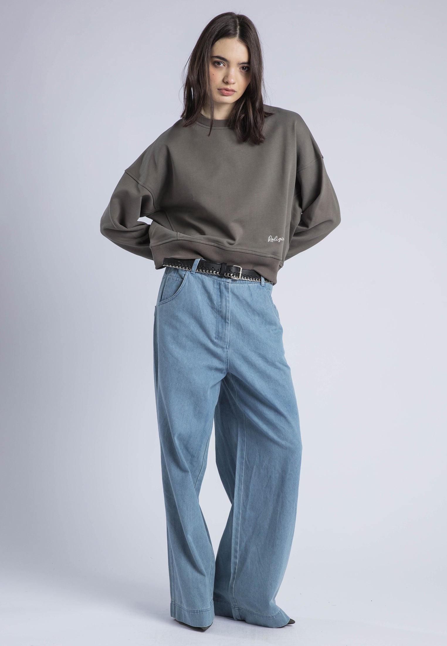 EMBROIDERY BATWING SWEAT BRINDLE