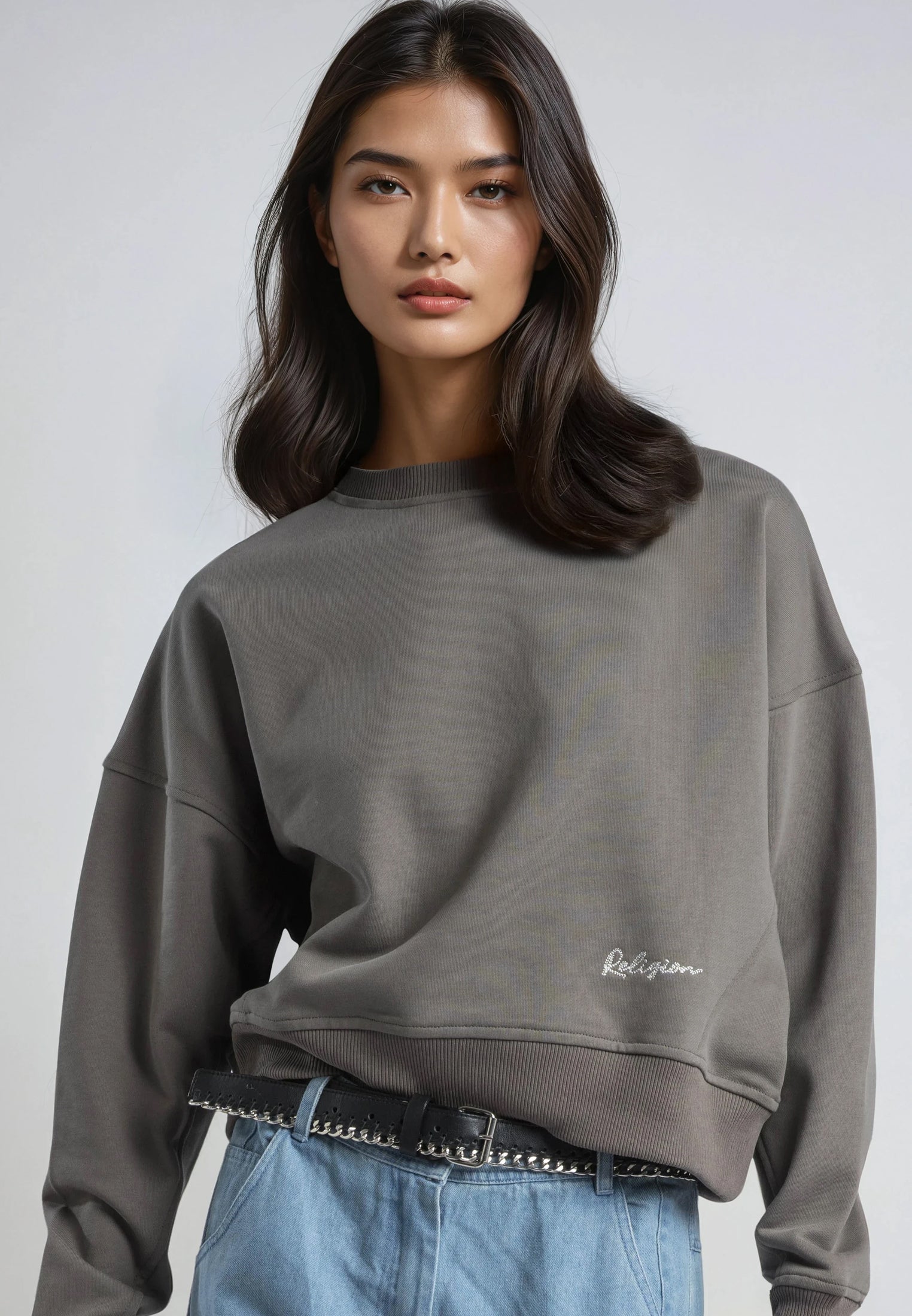 EMBROIDERY BATWING SWEAT BRINDLE