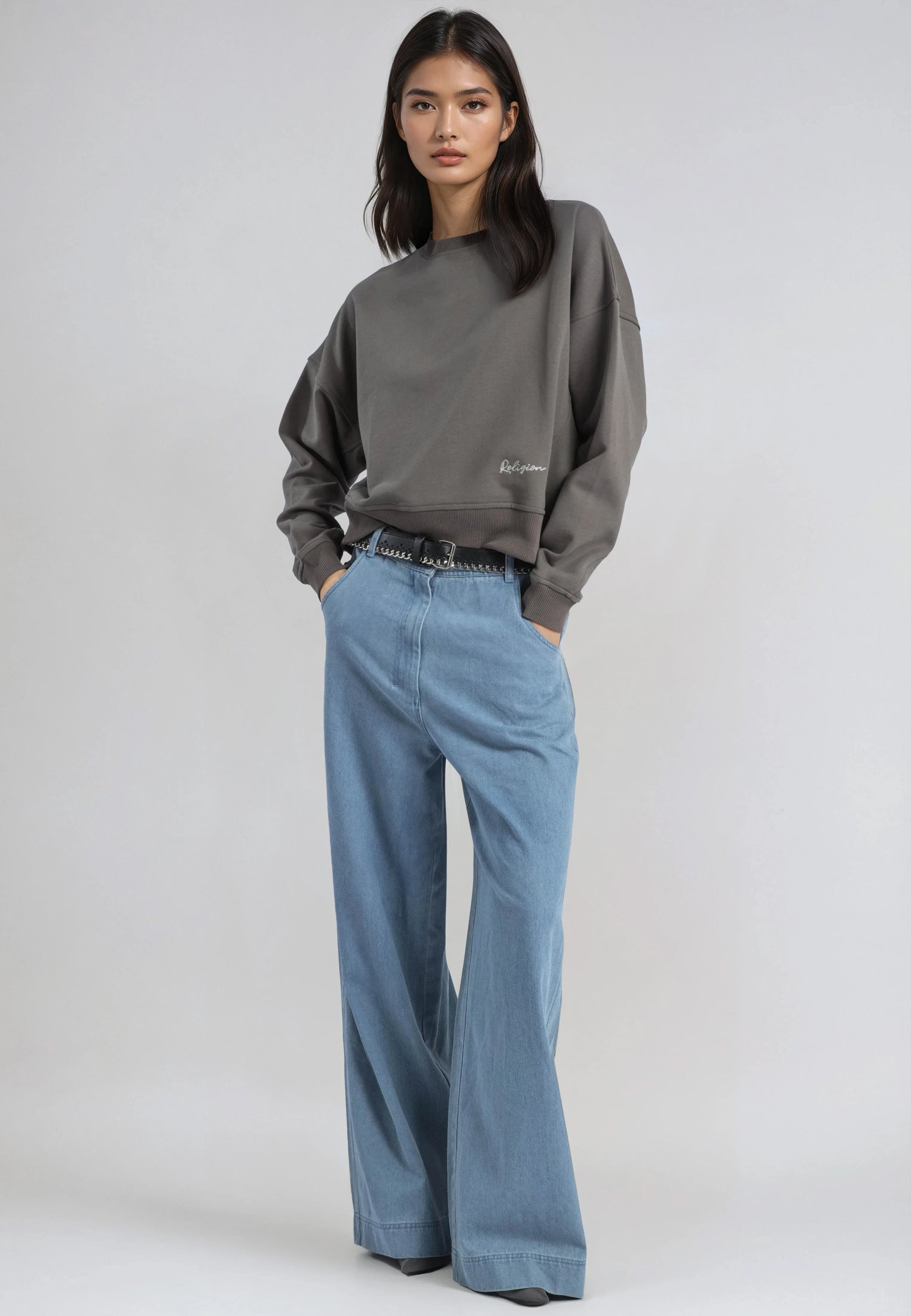 EMBROIDERY BATWING SWEAT BRINDLE