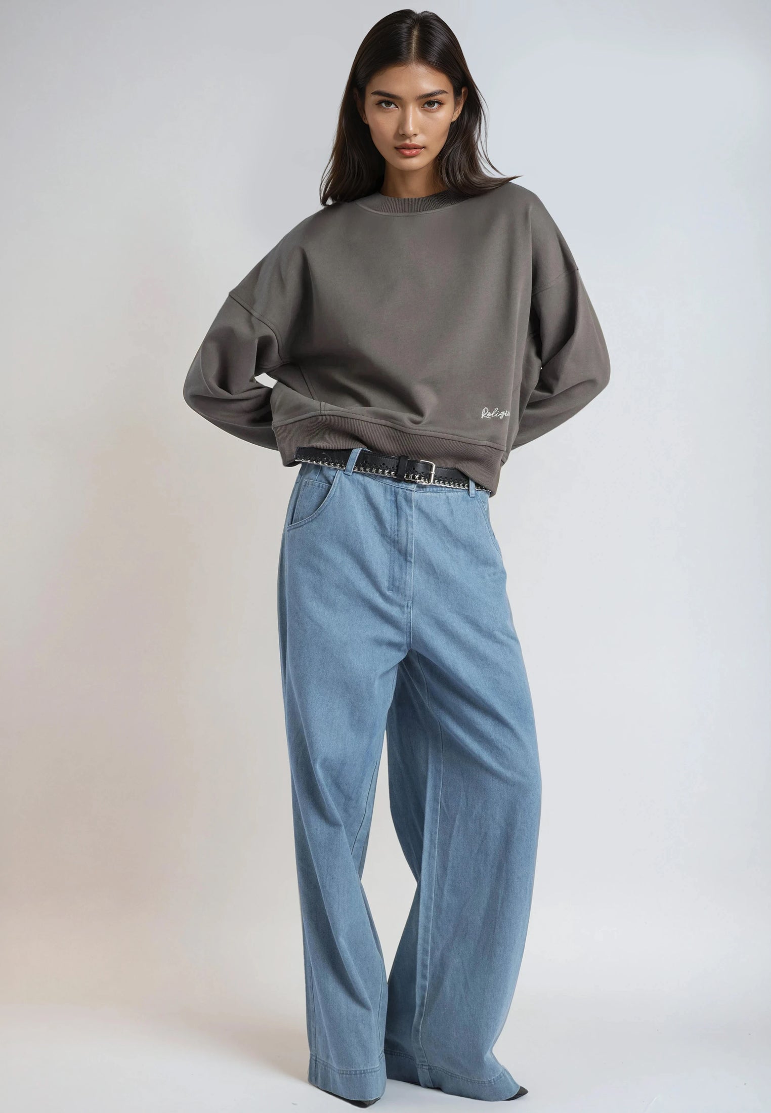 EMBROIDERY BATWING SWEAT BRINDLE