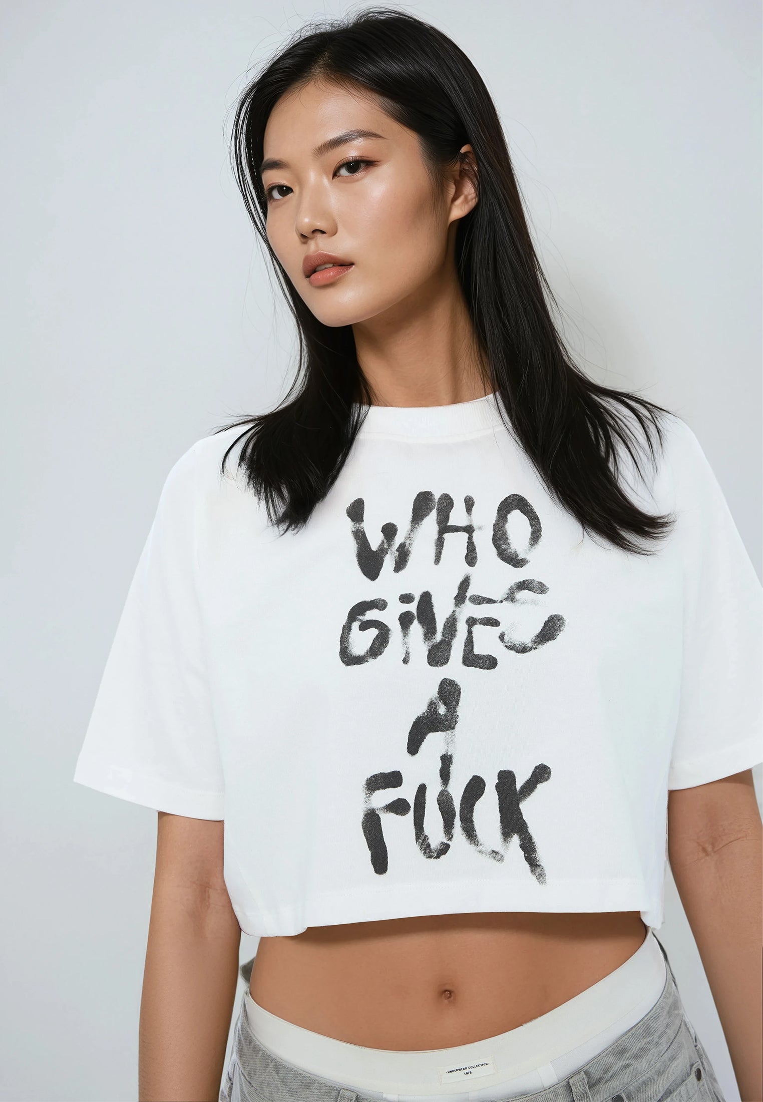 WHO GIVES A FUCK CROP TOP WHITE