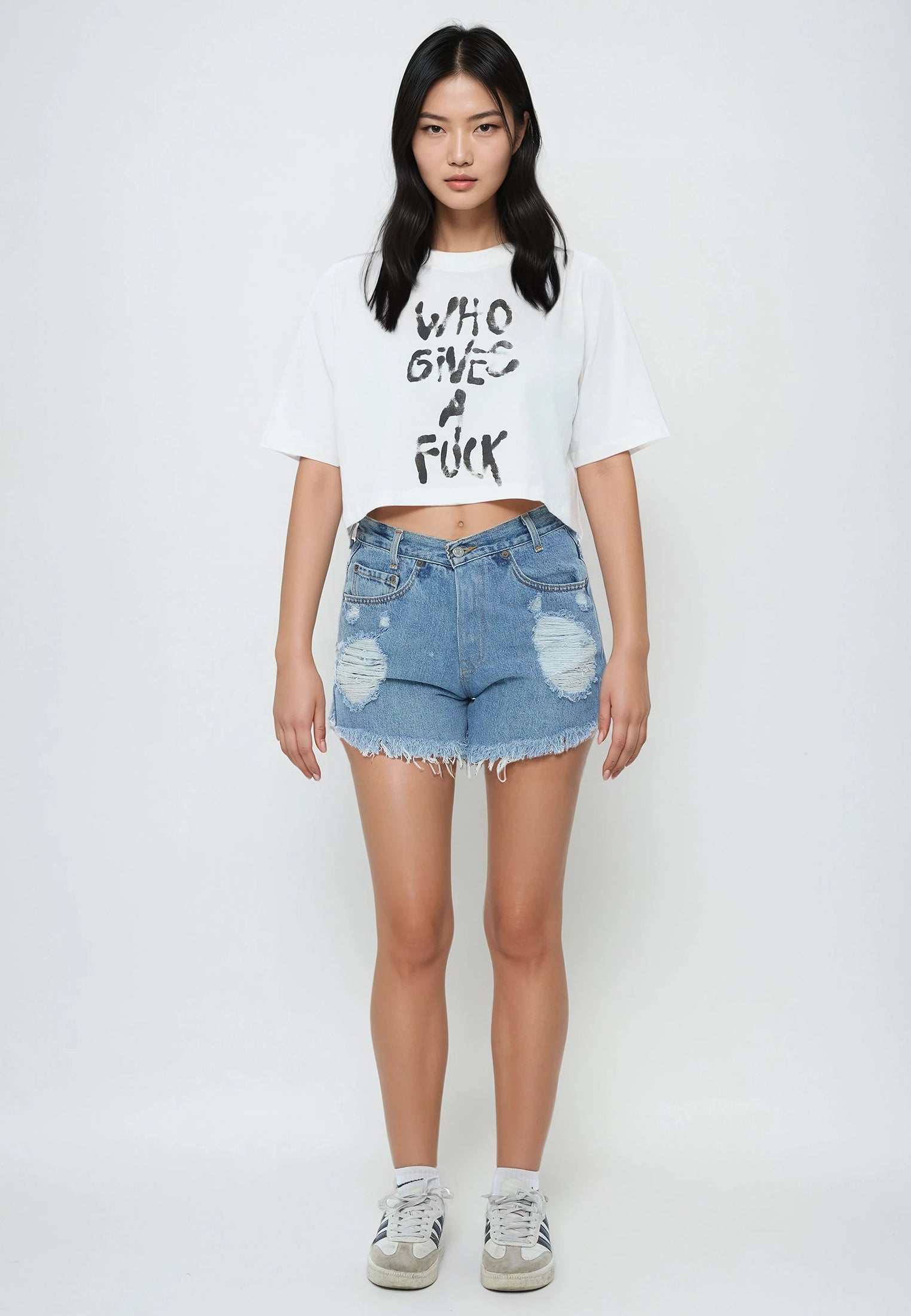 WHO GIVES A FUCK CROP TOP WHITE