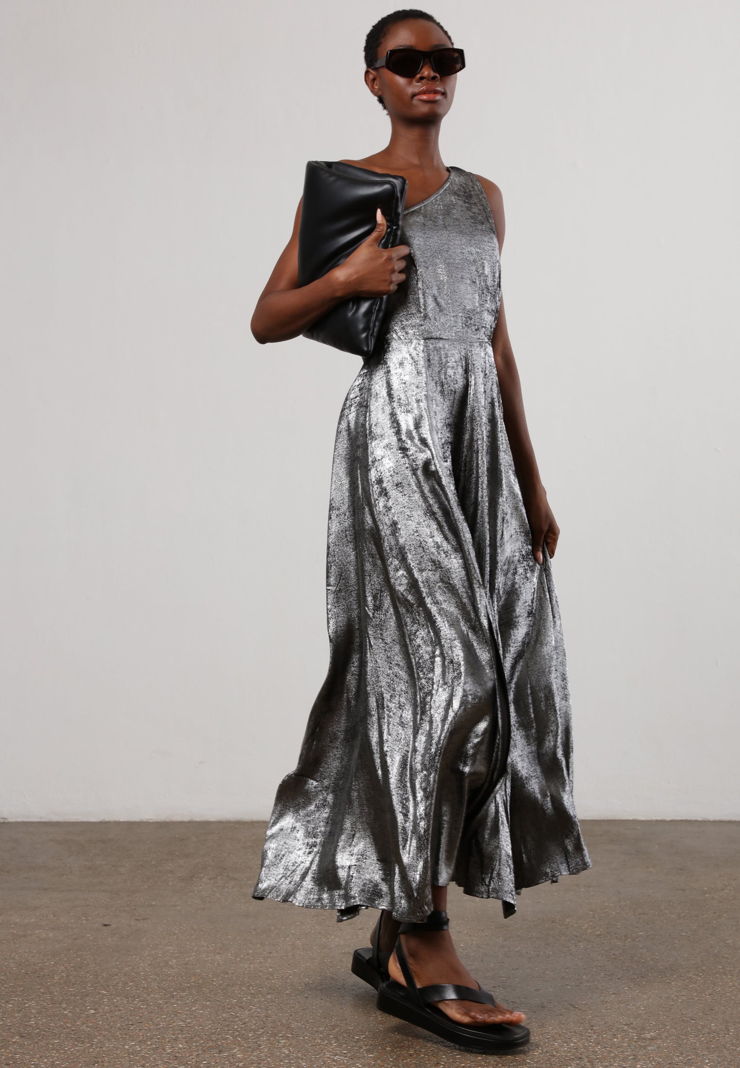 FOLD MAXI DRESS SILVER FOIL