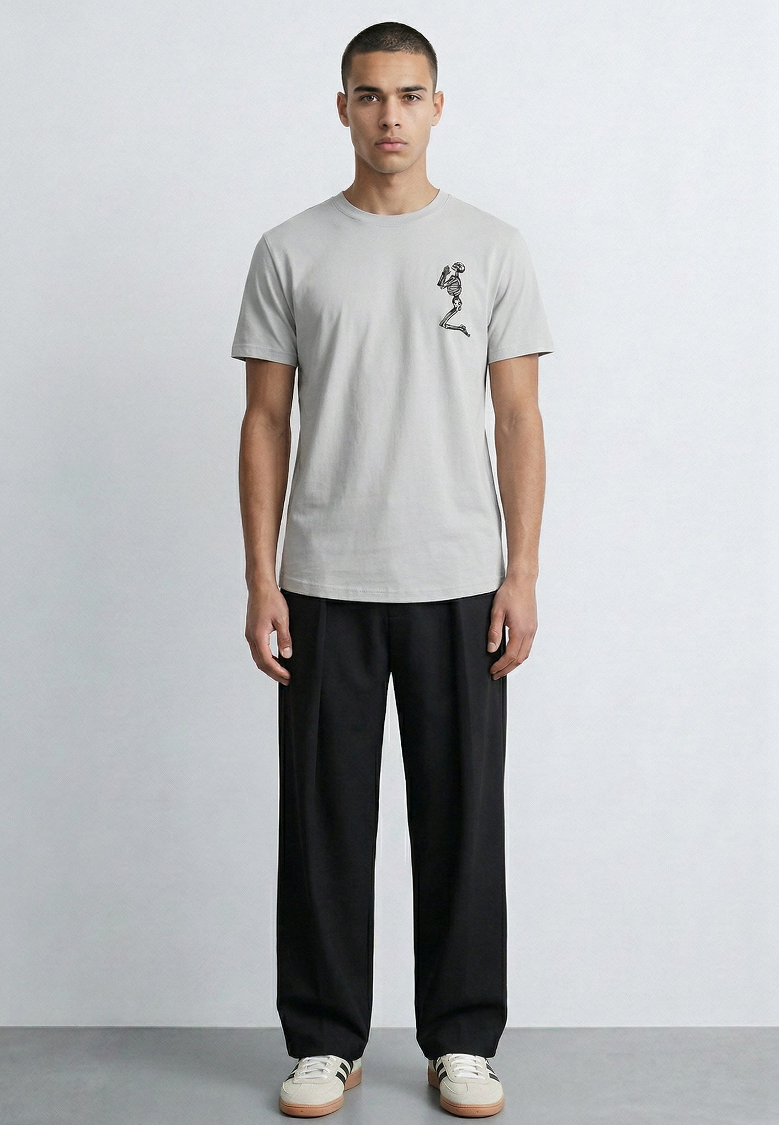 ESSENTIAL BIG SKELETON LIGHT GREY T-SHIRT